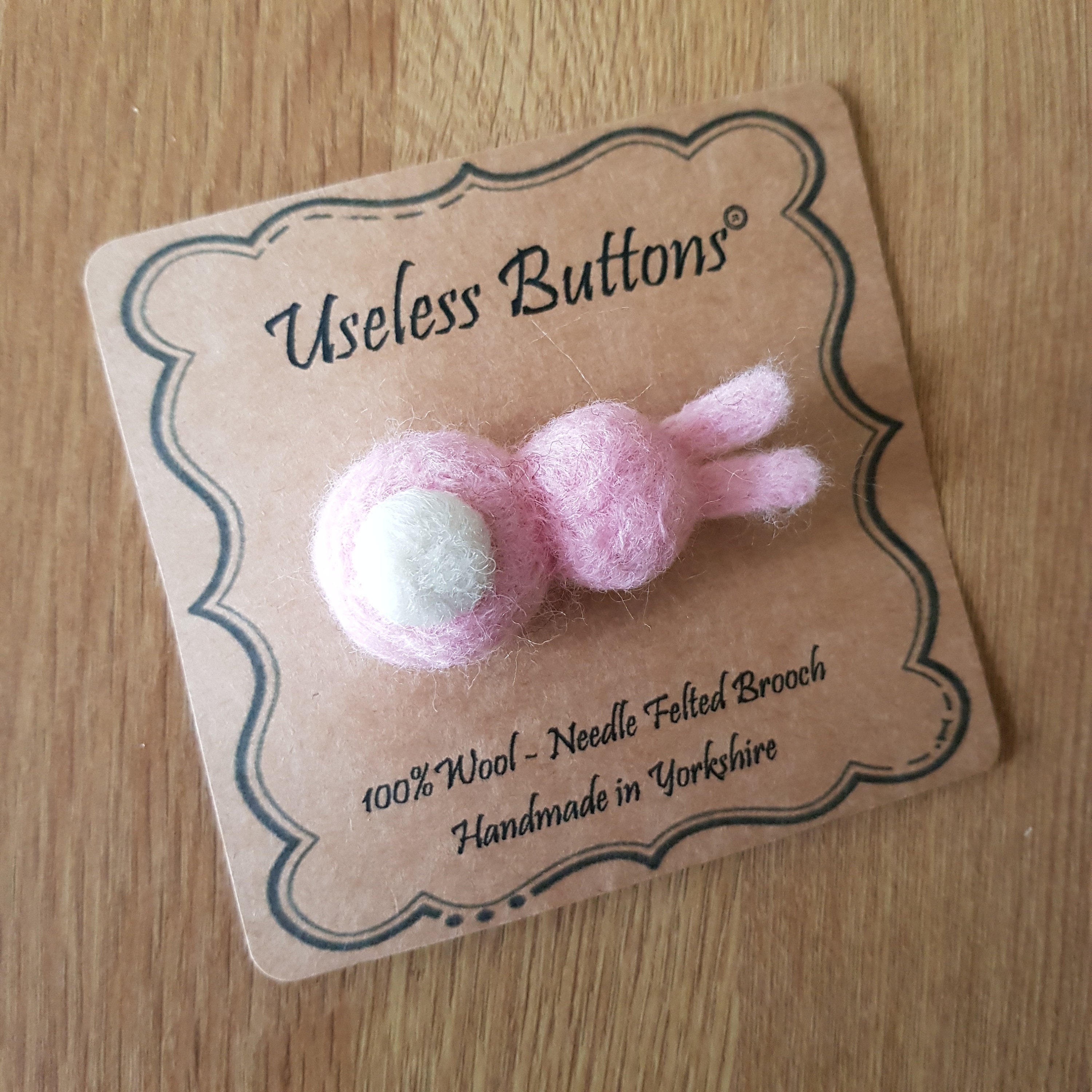Personalised Teacher Gift Needle Felted Bunny Brooch Handmade in Pink With A White Fluffy Tail