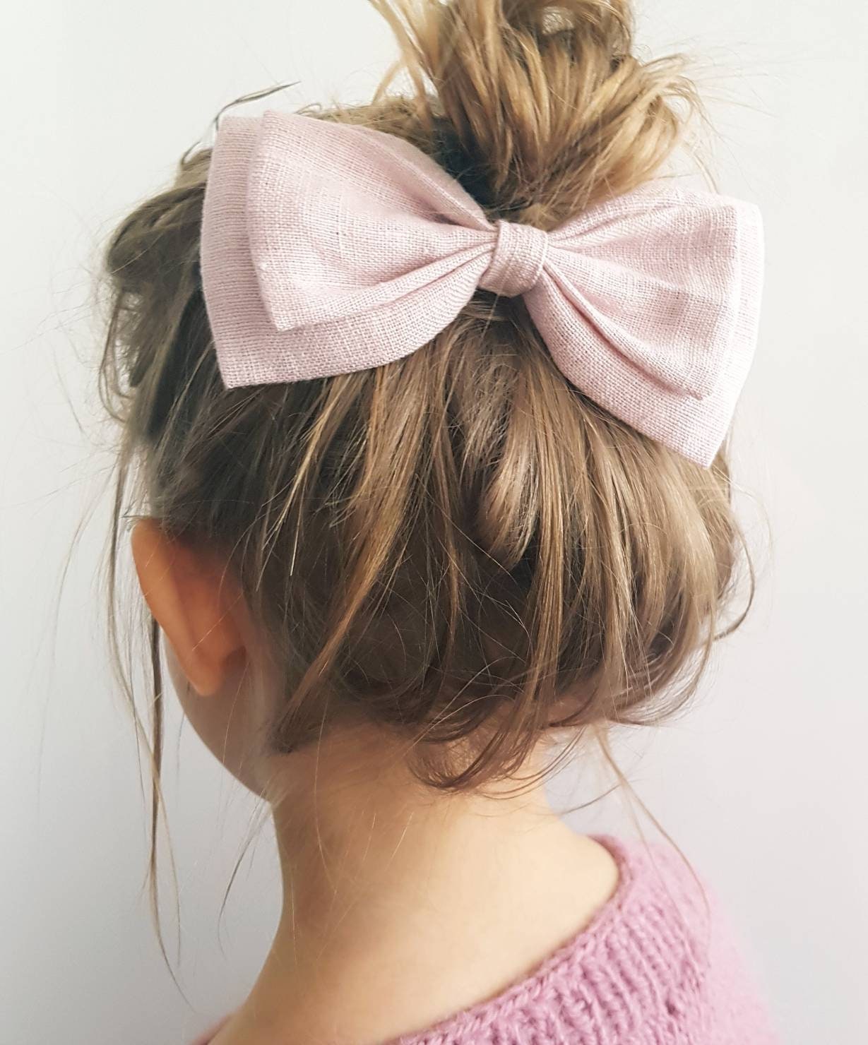 Large Linen Hair Clip Natural Eco Pink Bow Friendly Gift For Her Accessory Barrette