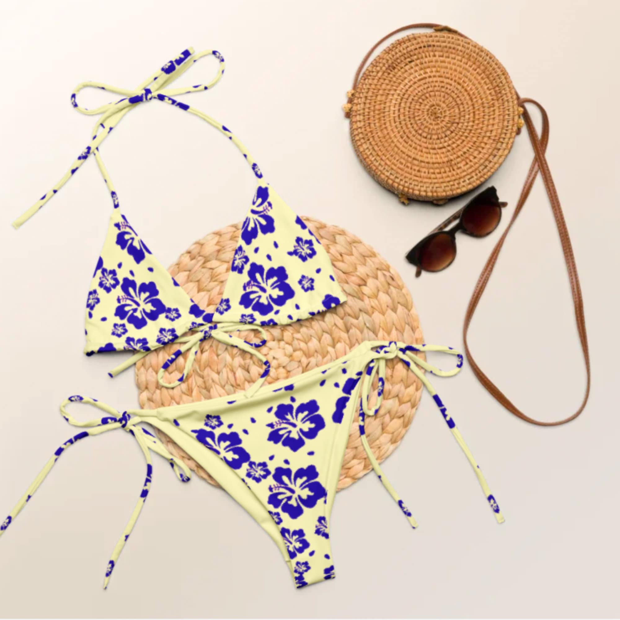 Hawaiian Print Malibu Bikini One Piece Hawaii Flower String Bikini Tropical Flower Bikini