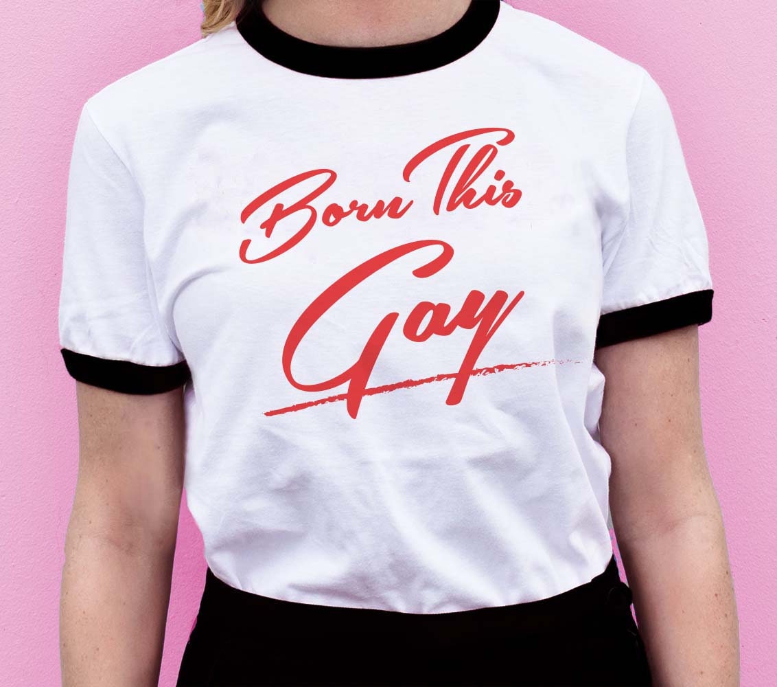Born This Gay Ringer Tee Pride Shirt Black White Red Ringer T Shirt LGBTQ Pride Pride Parade
