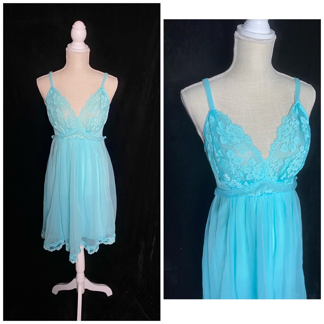Vintage 1960s Blue Nylon Babydoll Nightie Sexy Lingerie Size Small Etsy