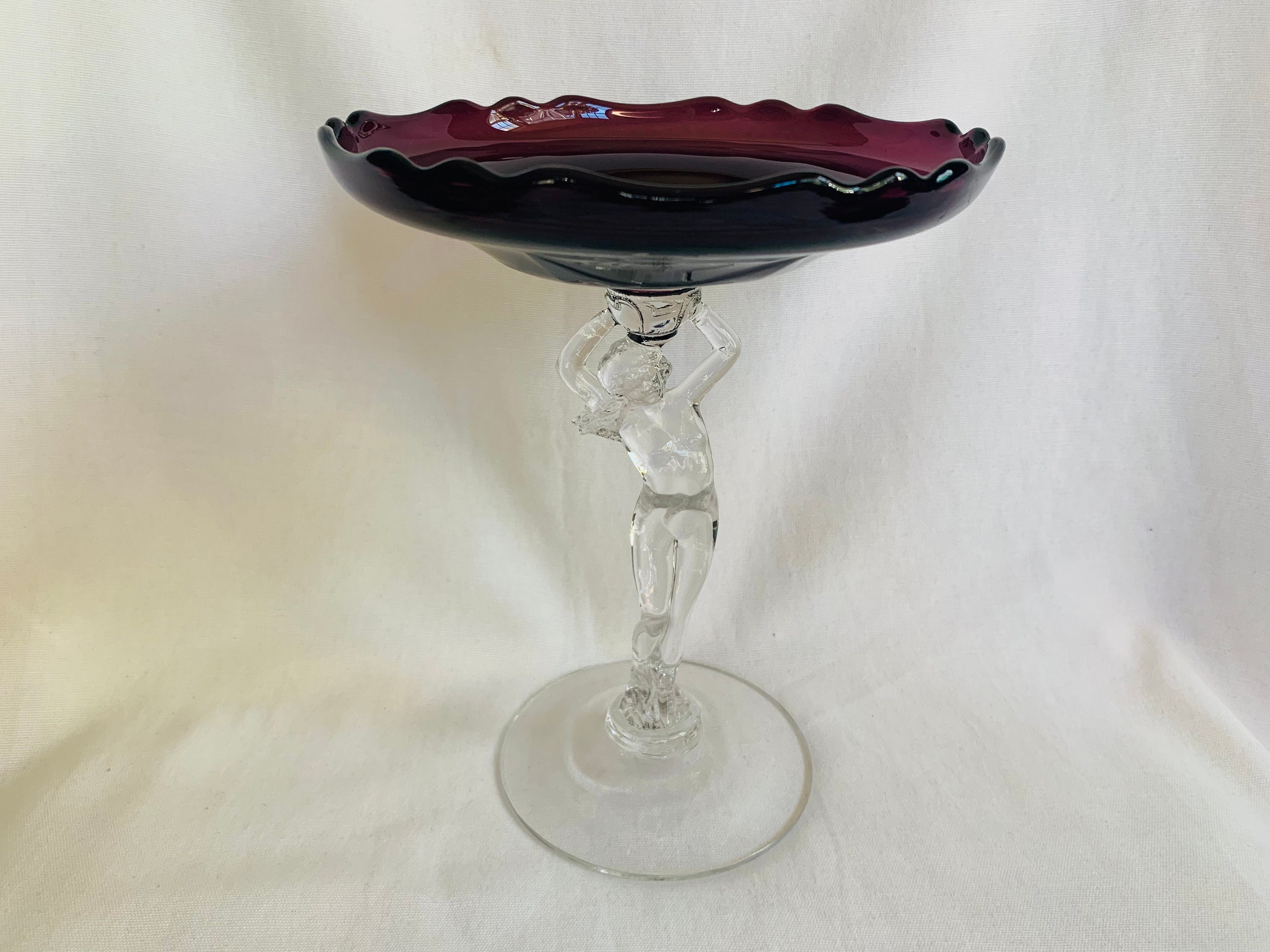 Cambridge Glass Art Nouveau Statuesque 3011 Nude Stem Cupped Comport With Amethyst Bowl Etsy