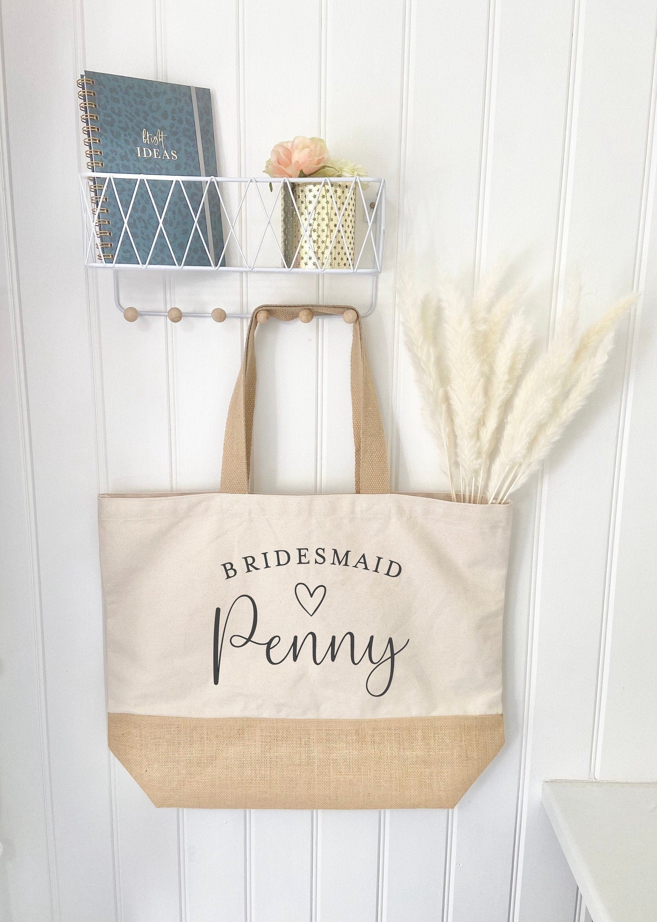 Personalised Bridesmaid Jute Tote Bag, Bride Squad Gift, Hen Party Maid Of Honour Flower Gift Wedding Proposal