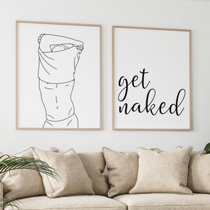 Get Naked Wall Art Poster Set Of Get Naked Sign Print One Line Art Man Drawing Body Line Print