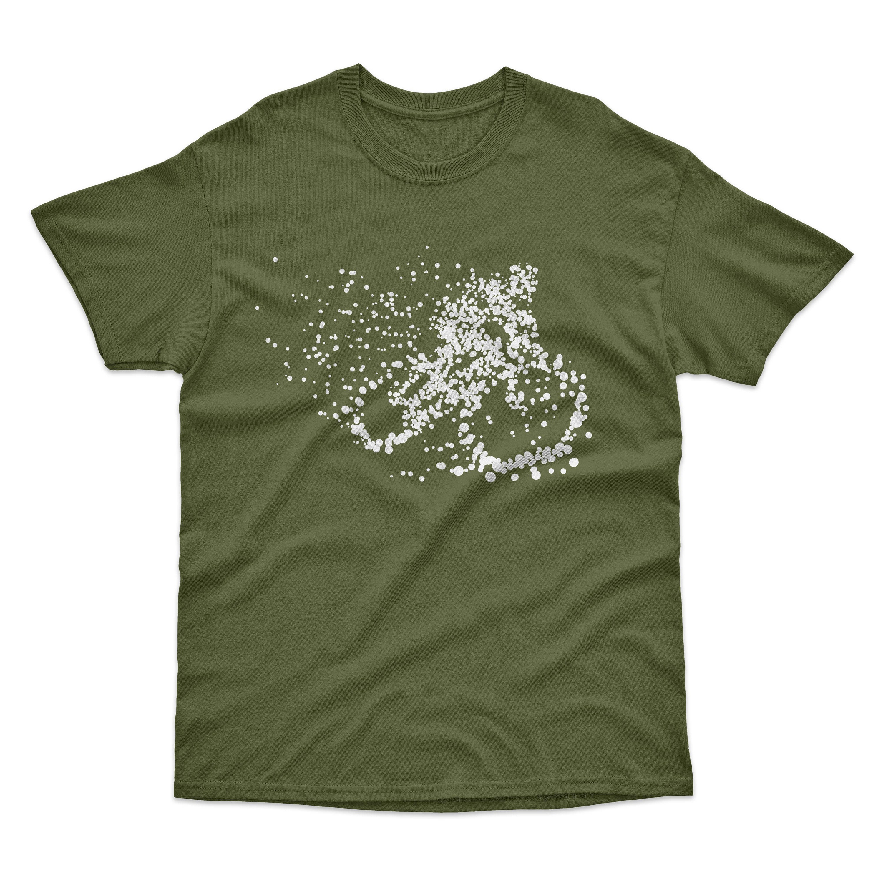Particle Dot Cyclist T-Shirt | Mountain Biking Biker Mtb Road Bicycle Heavyweight Quality Gift Printed In-House