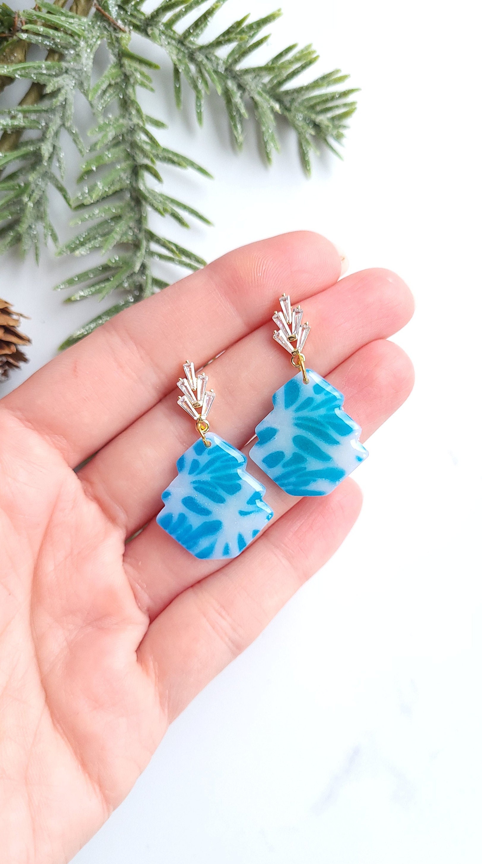 Turquoise/Blue Marble Earrings | Handmade Polymer Clay Statement Dangle