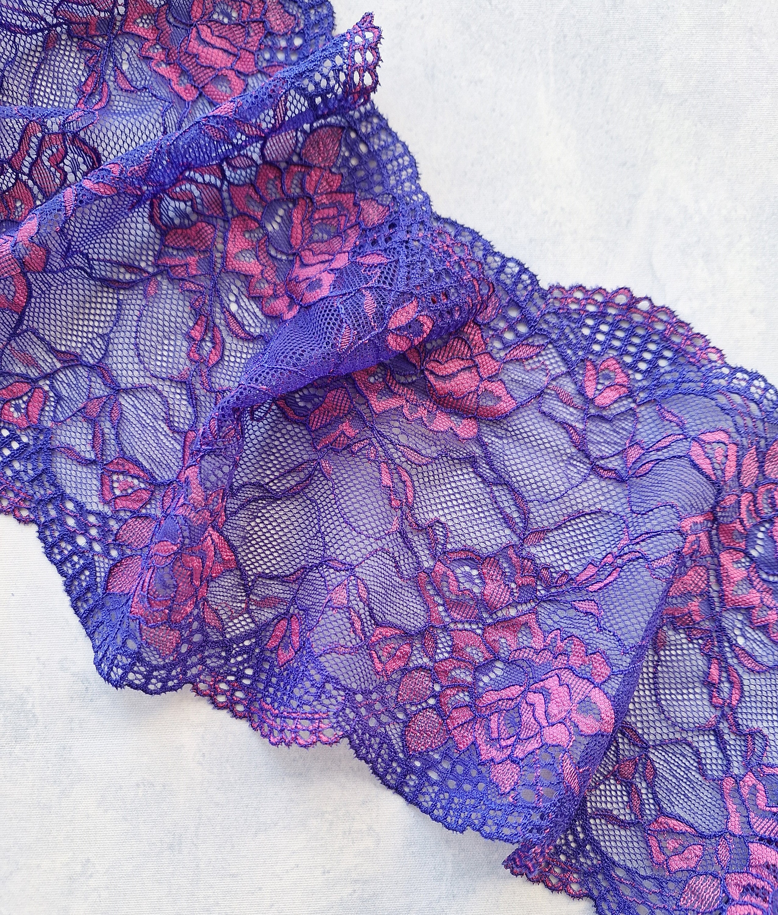 Purple Pink Stretch Lace Trim Lingerie Sewing Floral Elastic Lace Width 16cm 6 3 Nr 2865