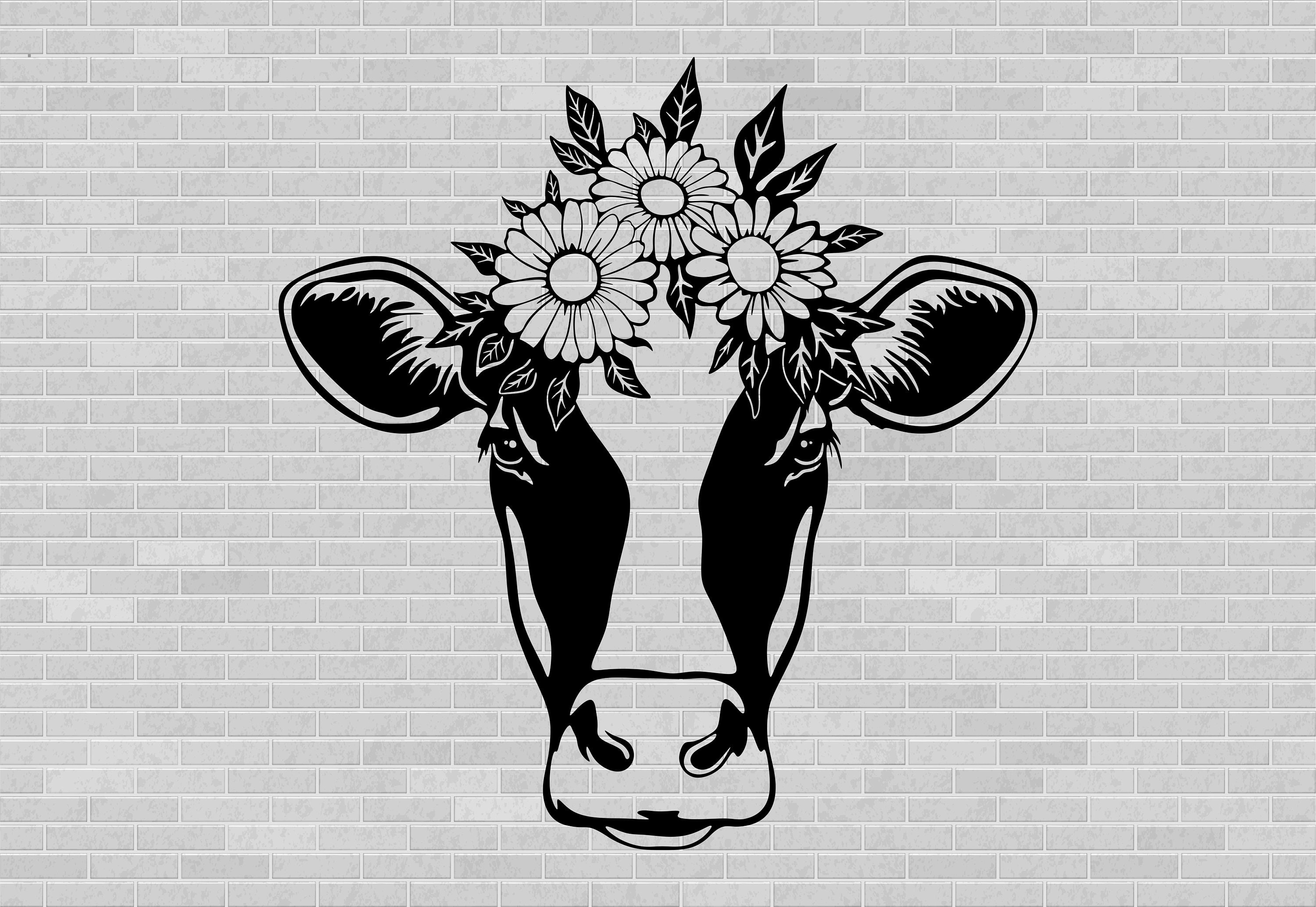 Cow With Flowers Cow Cut Files Svg Design Svg Dxf Cut Etsy