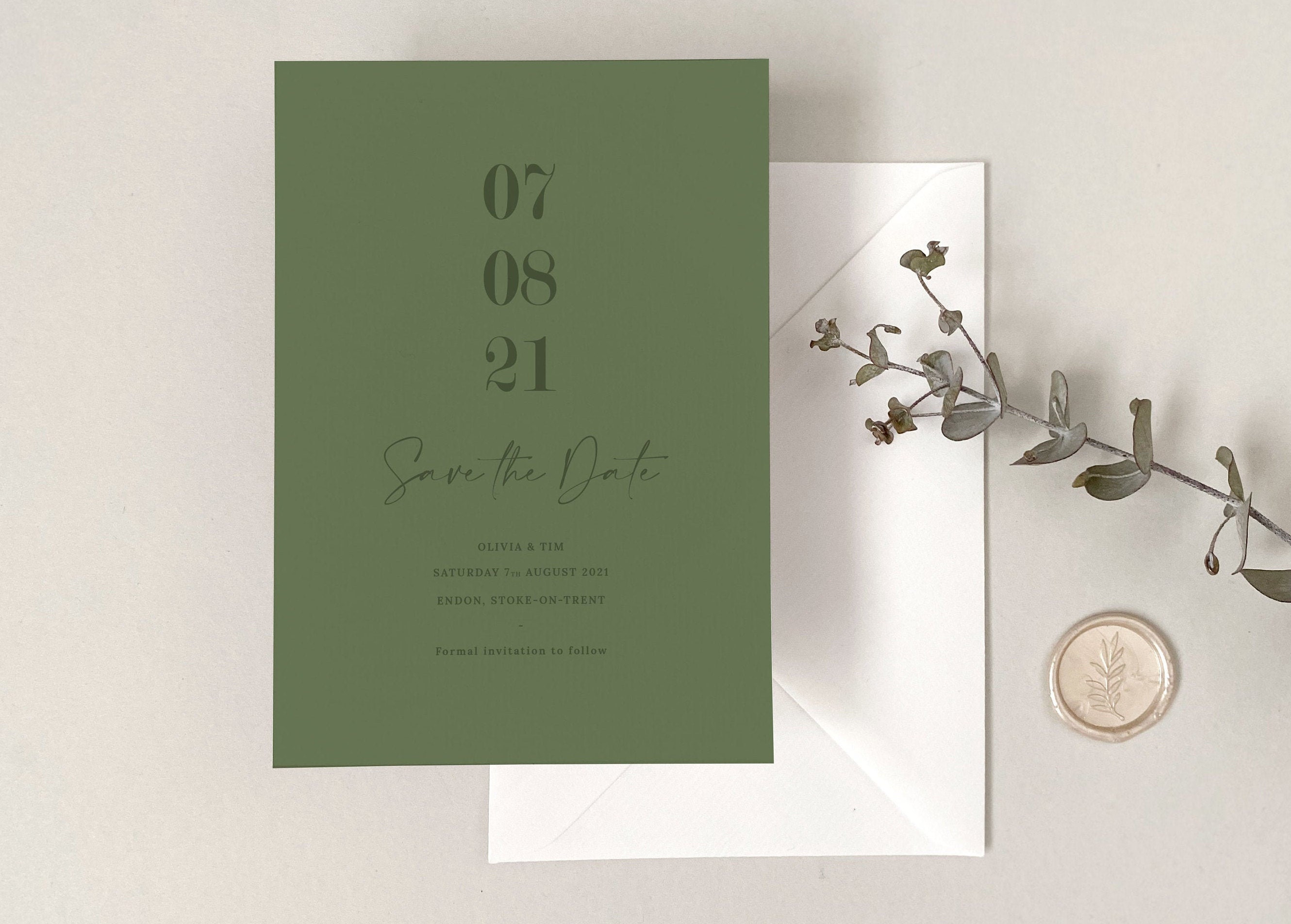 Sage Save The Date - Modern Card Olive Wedding Invitation Custom Stationery