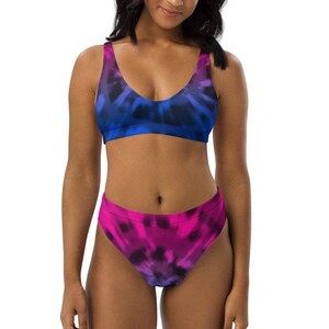 Bisexual Tie Dye Eco High Waisted Bikini Bi Pride Flag Colors Boho Hippie Tie Dye Bikini