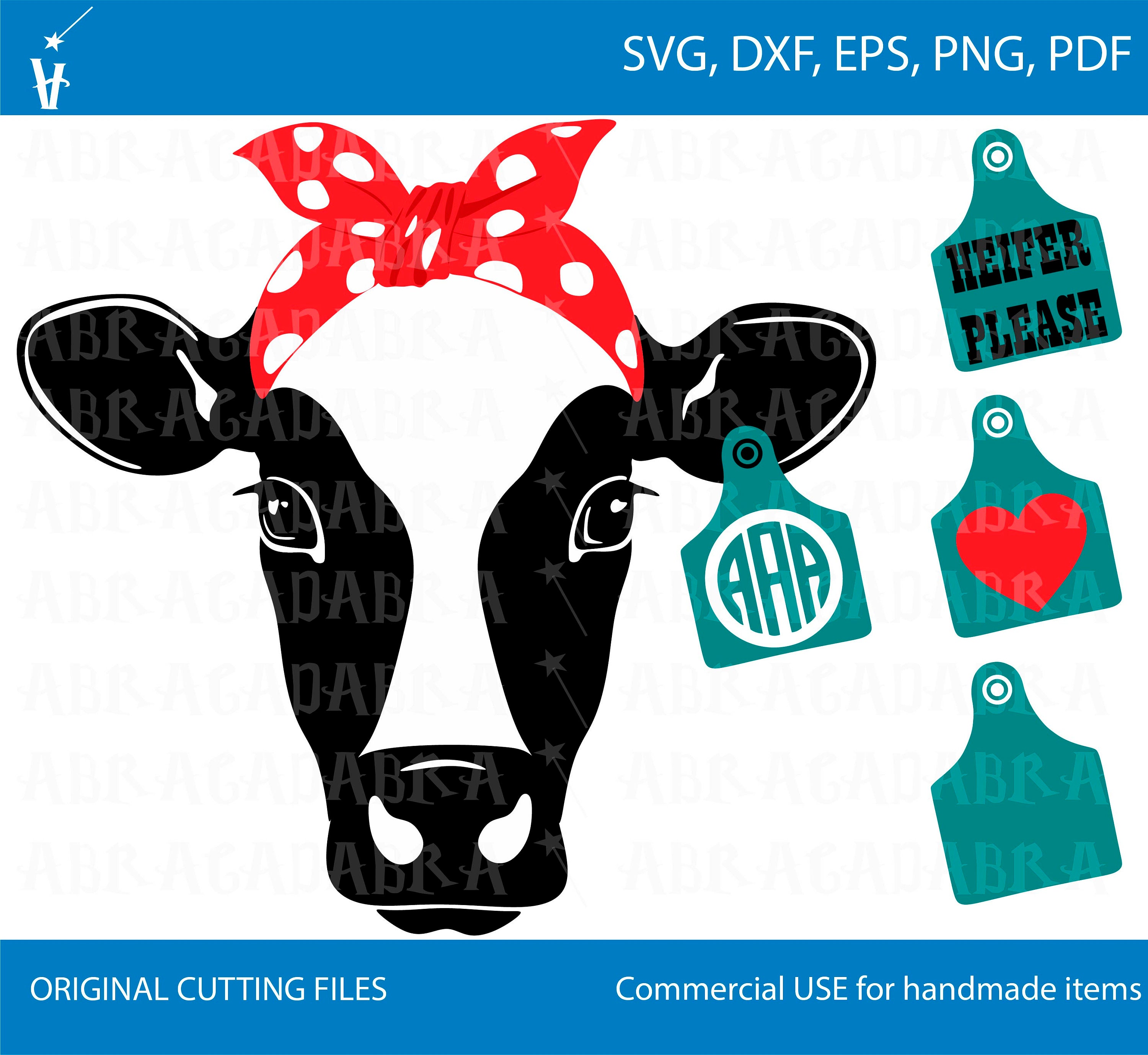 Cow With Bandana Svg Cow Ear Tag Svg Cow Head Bandana Svg Etsy