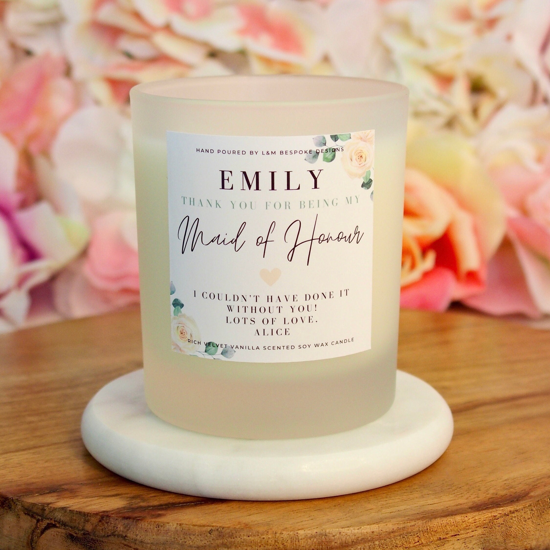 Maid Of Honour Gift Personalised Thank You Candle