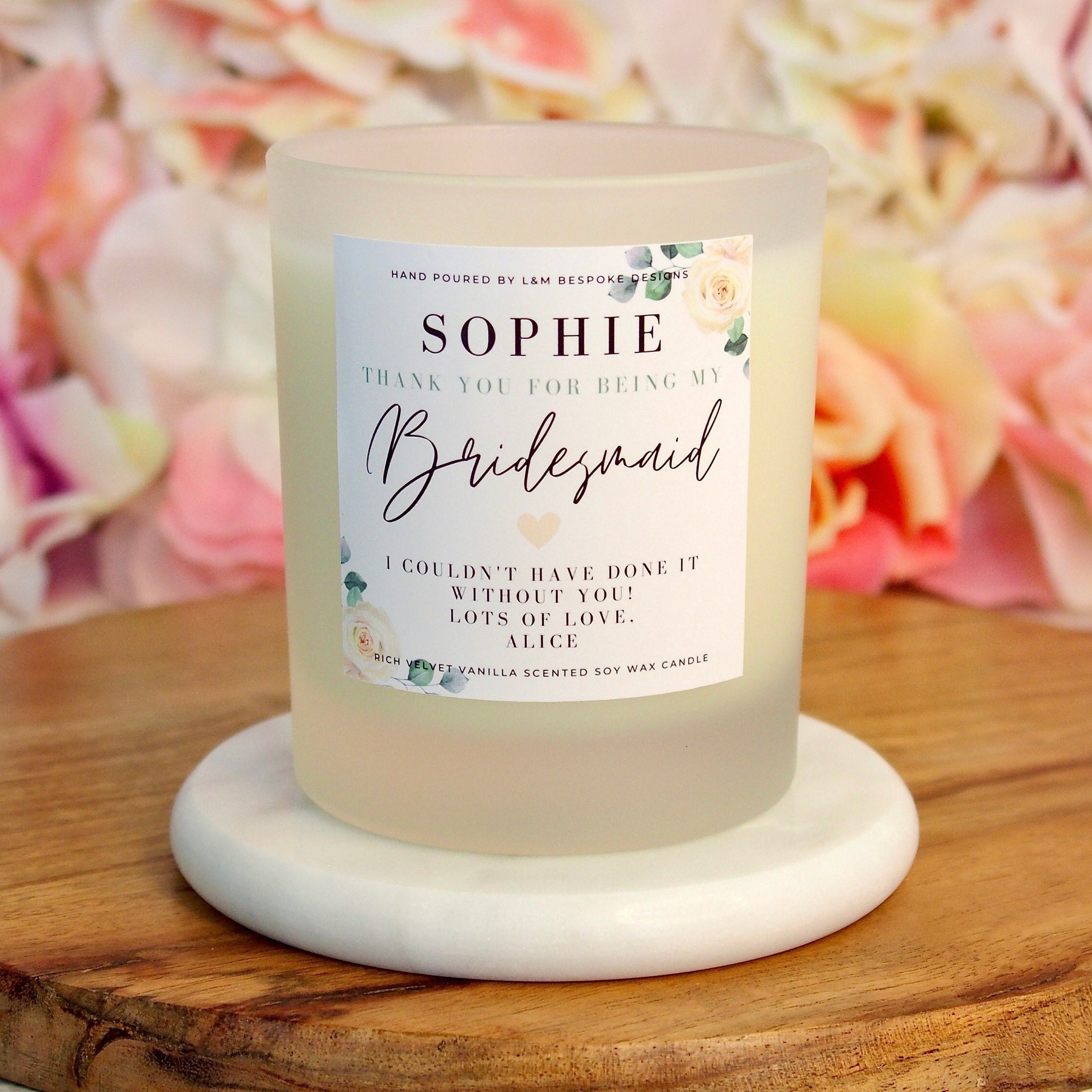 Bridesmaid Gift - Thank You Personalised Bridal Party Candle