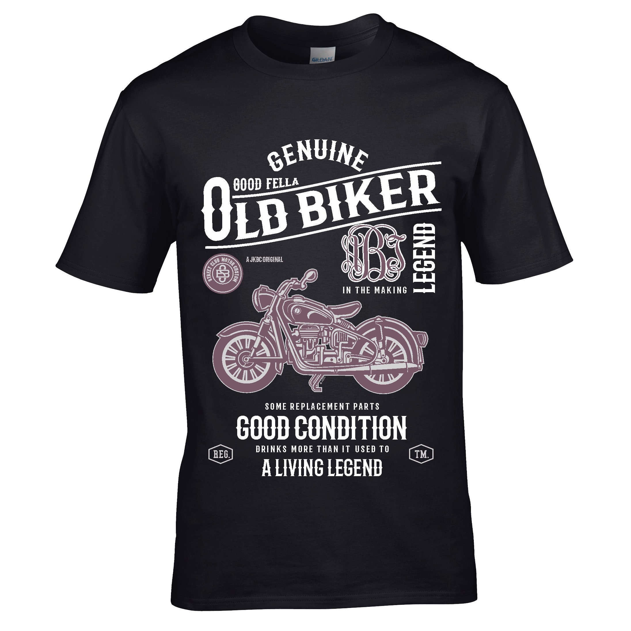 Personalised Custom Funny Old Biker Retro Style Classic Motorbike Motif | Choose Initials Birthday Anniversary Gift Men’s Black T-Shirt