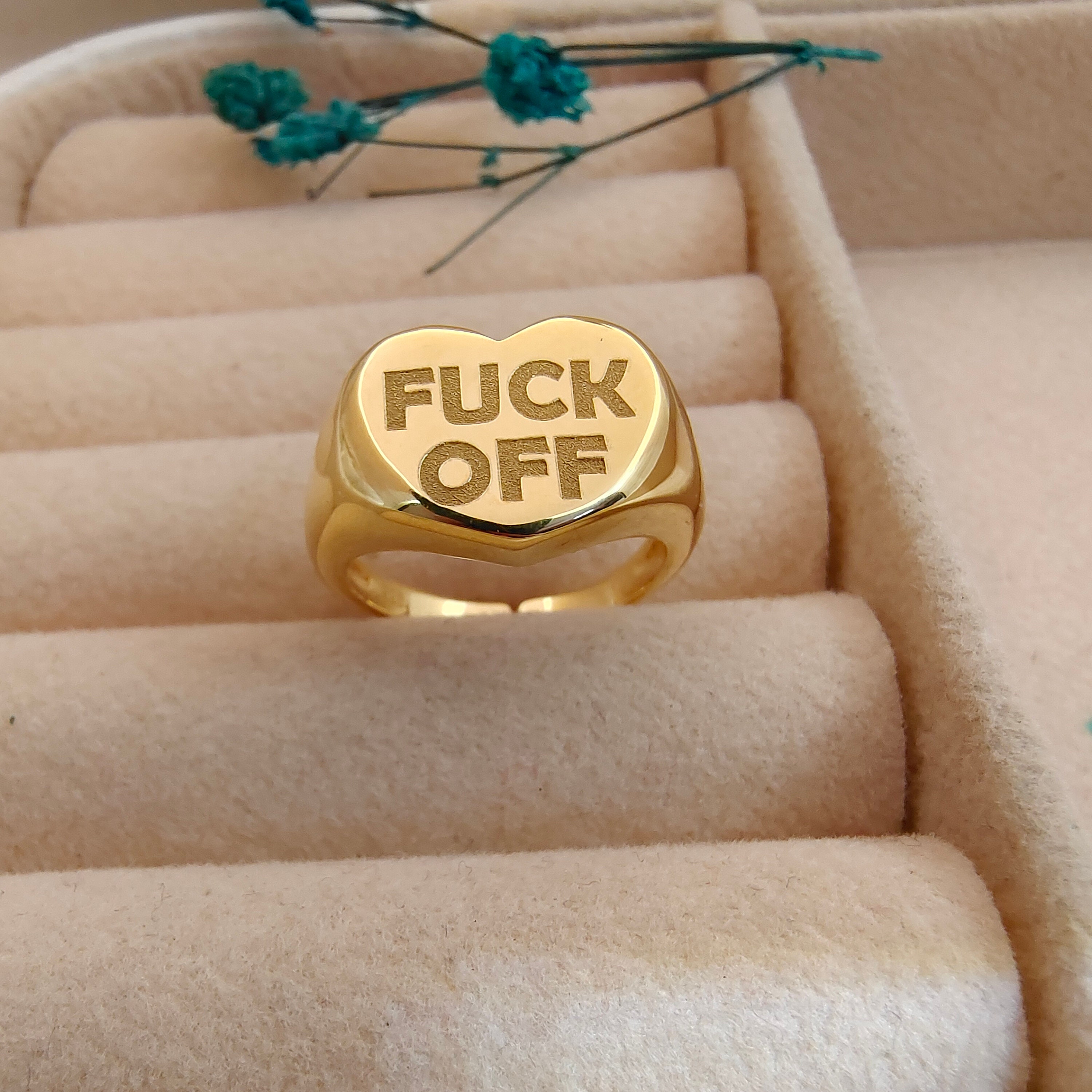 K Gold Fuck Off Ring Adjustable Ring Personalized Ring Sterling Silver Signet Ring Teenage