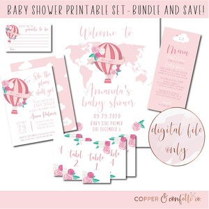 Baby Shower Printable Bundle Pink Hot Air Balloon Baby Girl Etsy