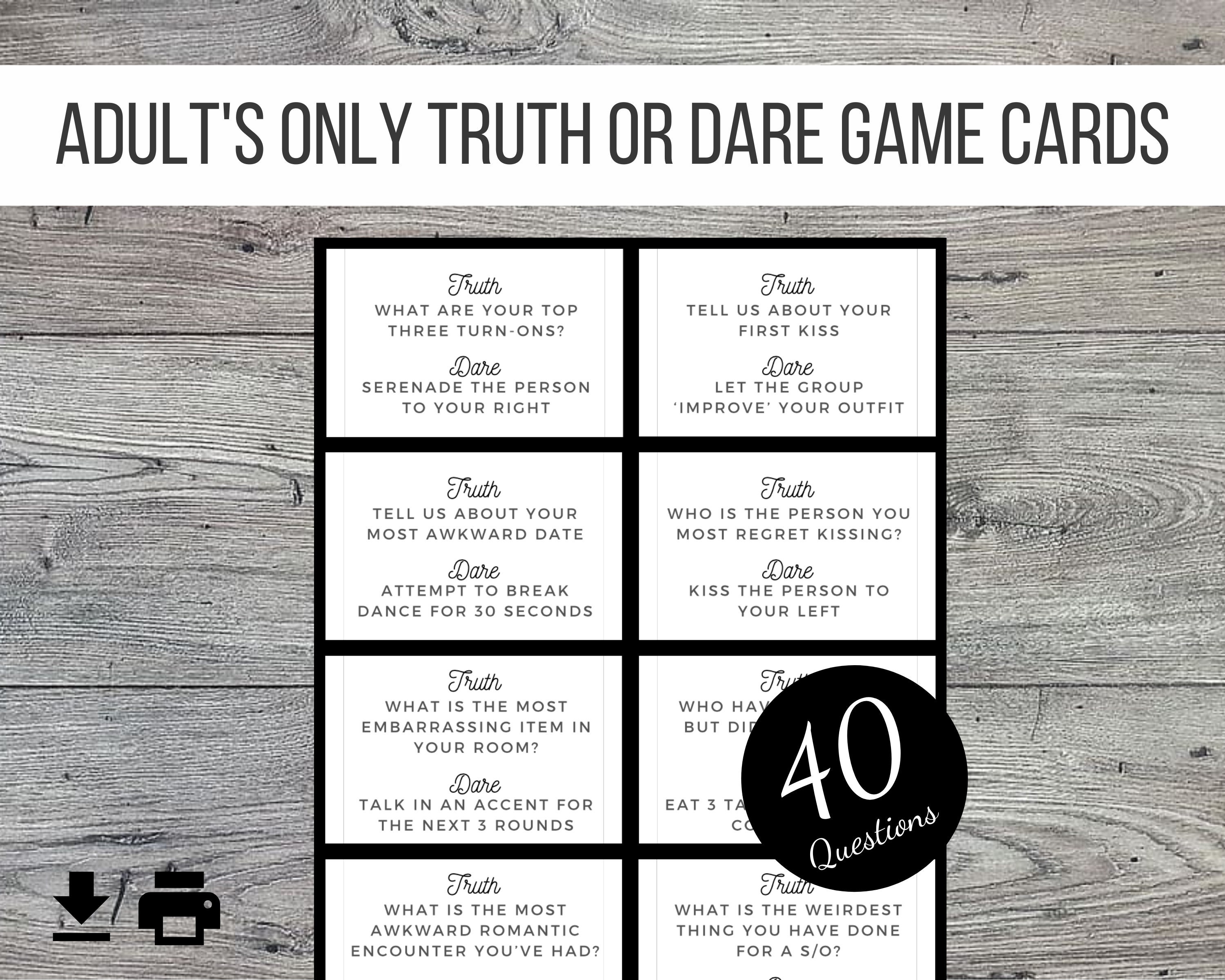 Adults Only Truth Or Dare Printable Party Game Cards Etsy