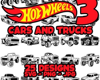 Hot Wheels Cars And Trucks Vol 3 25 SVG Bundle For Cricut Silouhette Etsy