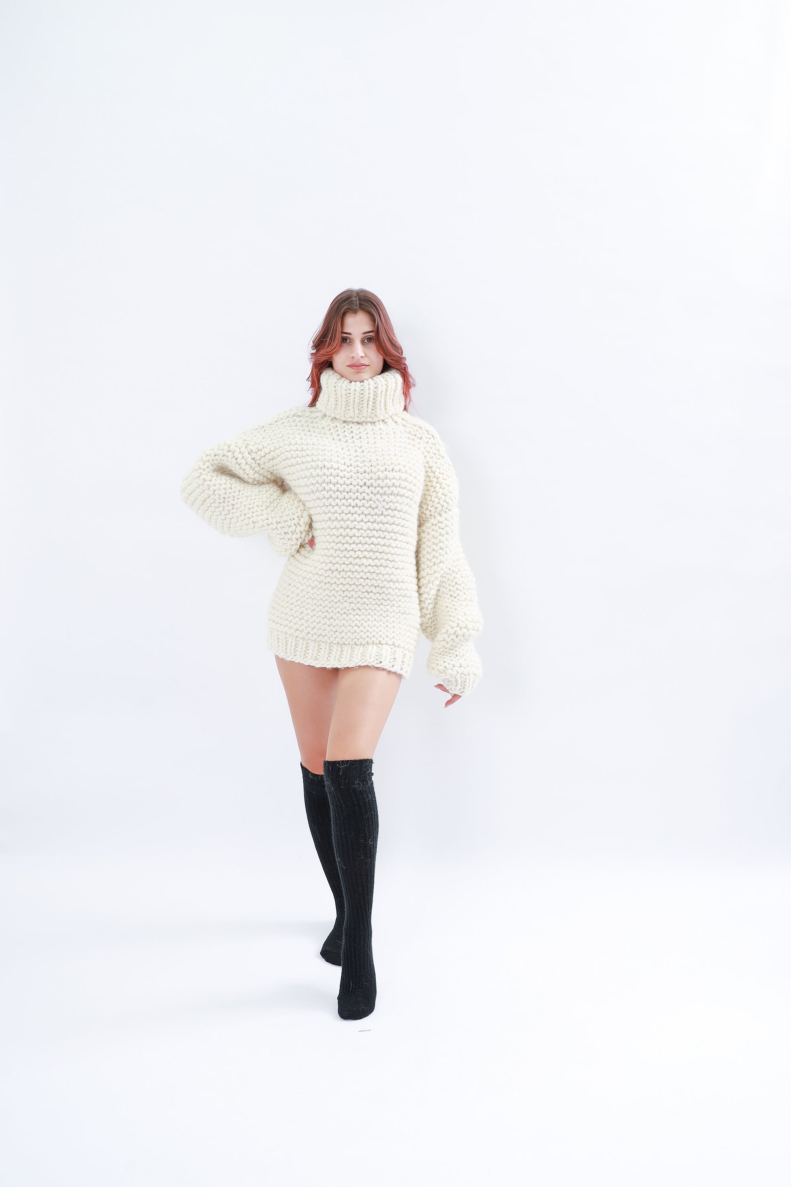 Knit Sweater Cream Wool Knit Pullover Oversize Knit Etsy