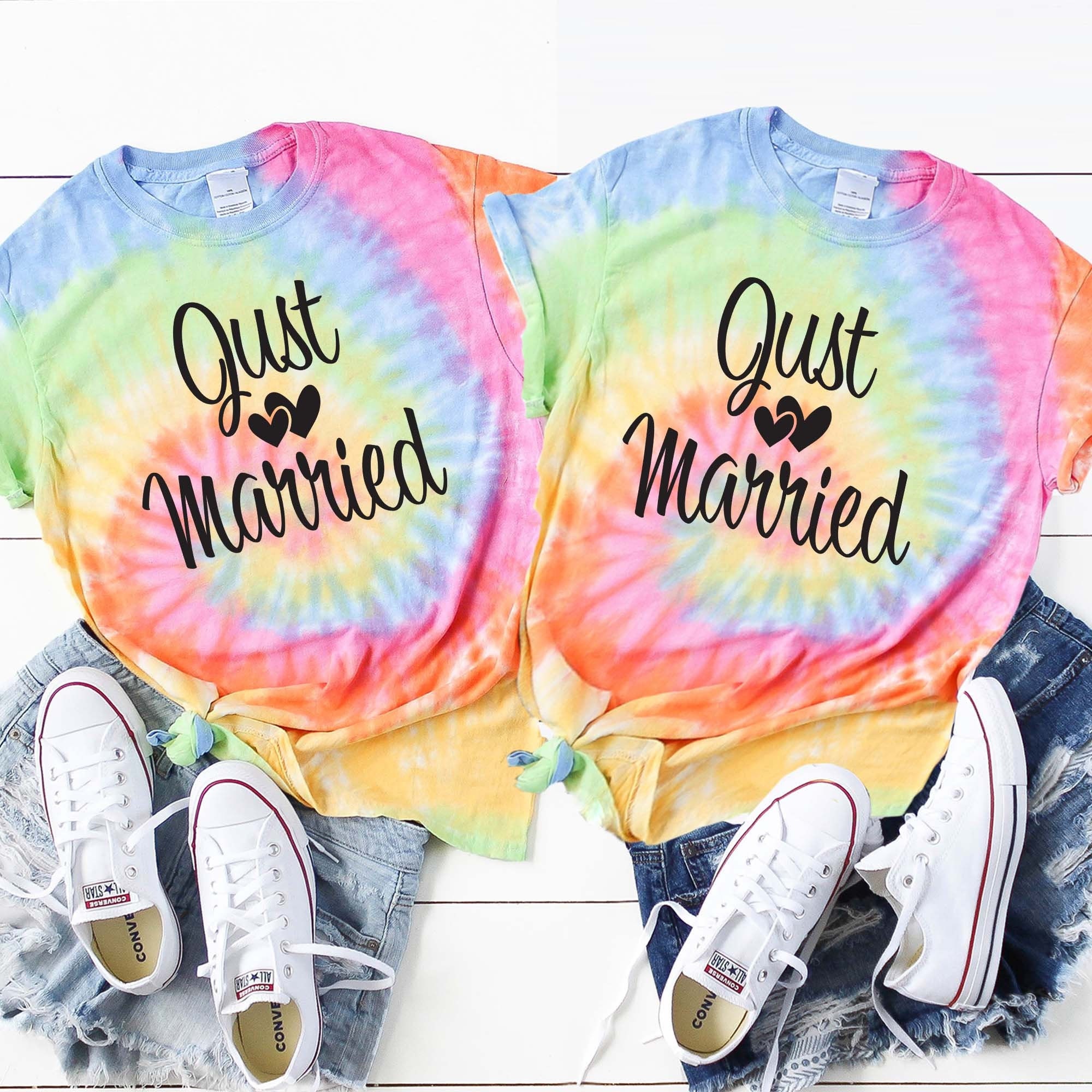Tie Dye LGBTQ Just Married Couple Shirt Lesbian Couple Etsy