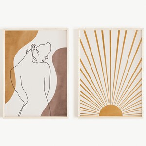 Body Line Art And Abstract Sun Printable Set Of Nude Woman Body Line Drawing Yellow