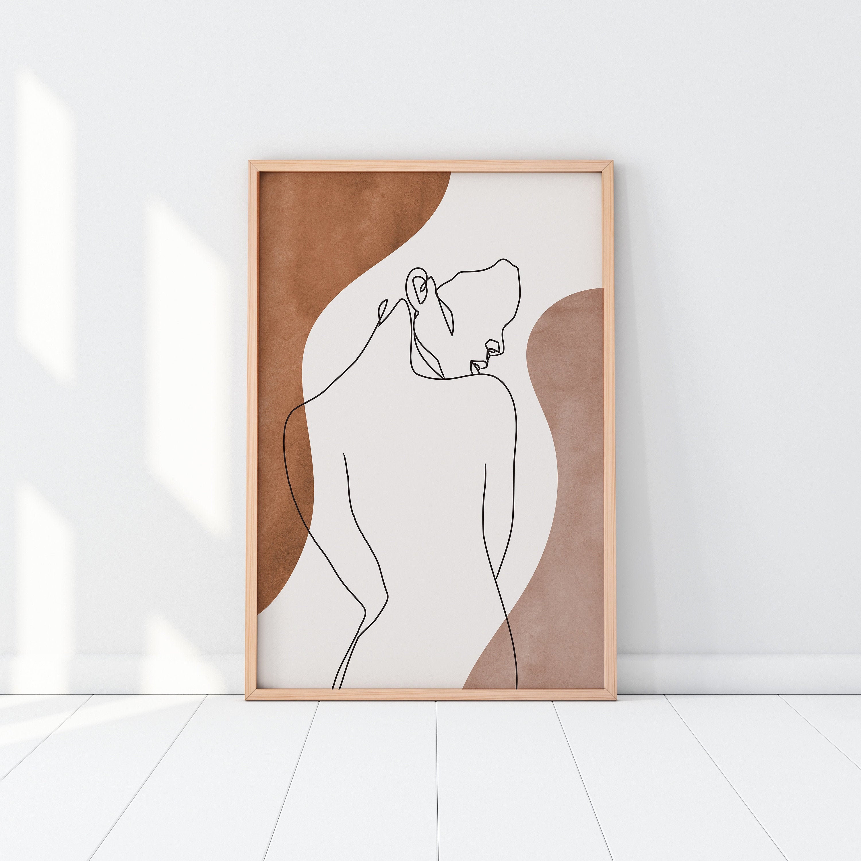 Abstract Body Line Art Print Nude Woman Body Single Line Wall Decor Minimalist Neutral Colors