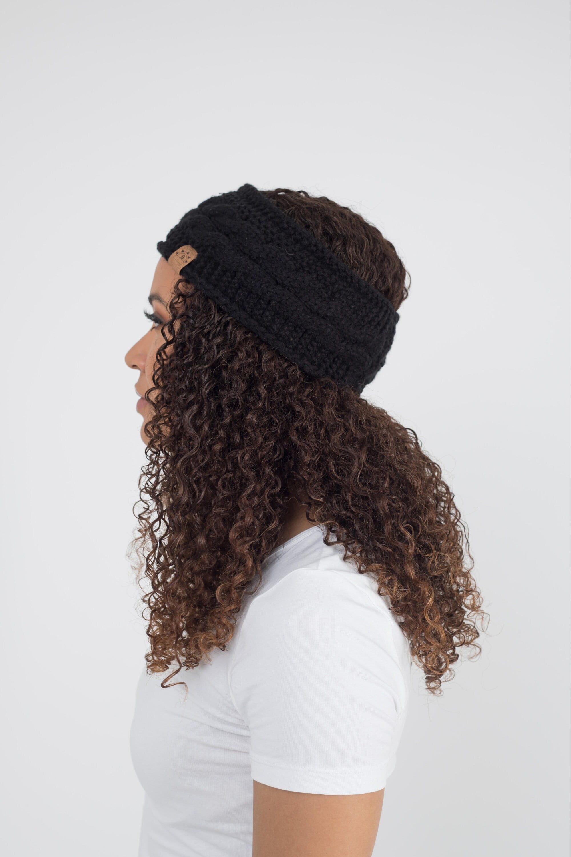 Satin Lined Knitted Headband in Black