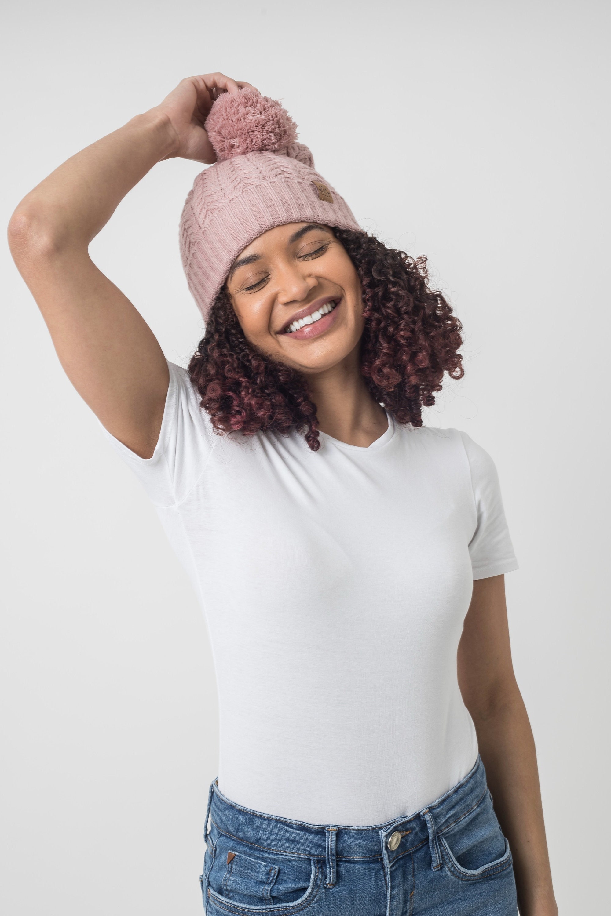 Satin Lined Bobble Hat in Blush Pink