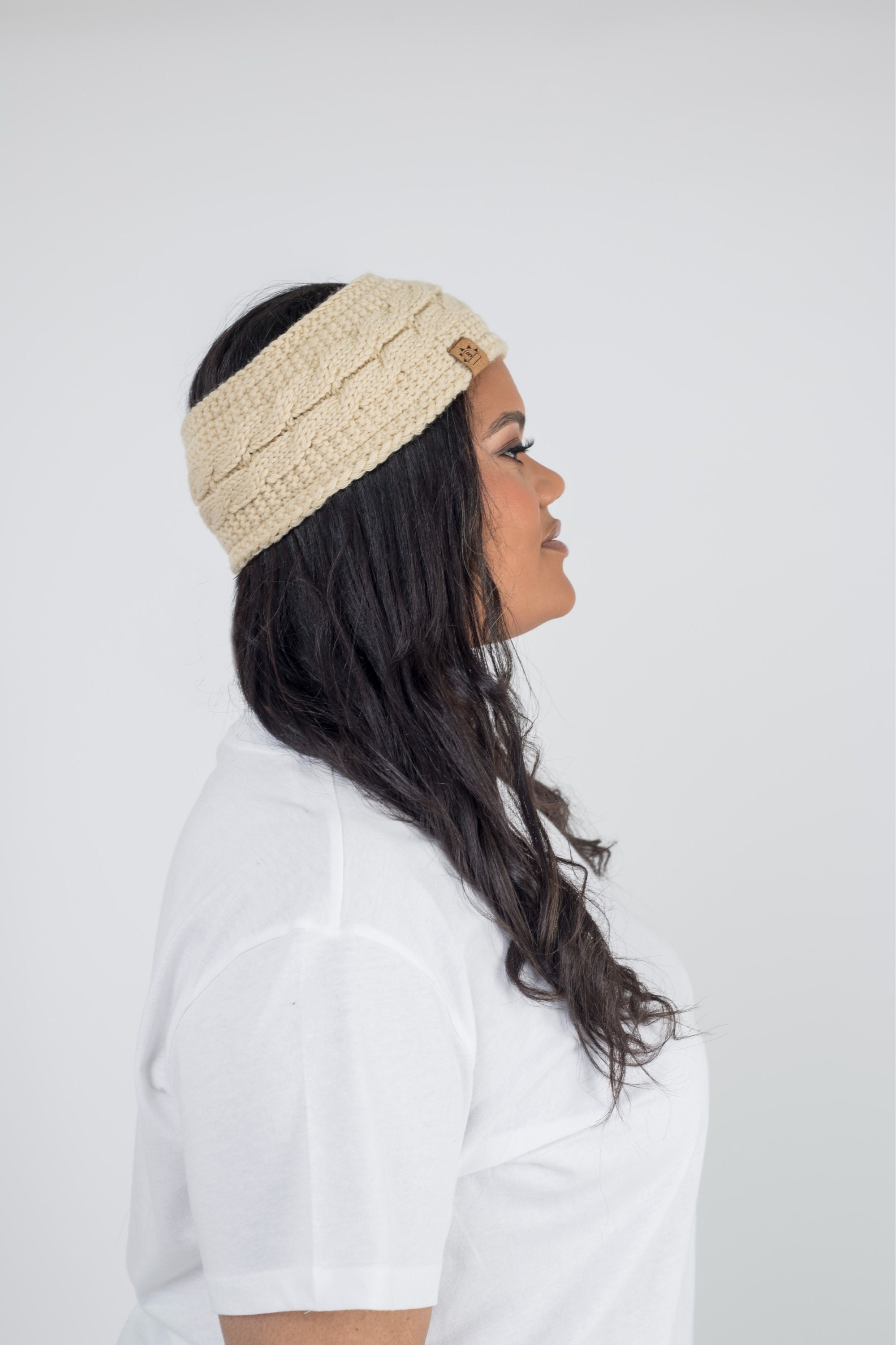 Satin Lined Knitted Headband in Cream