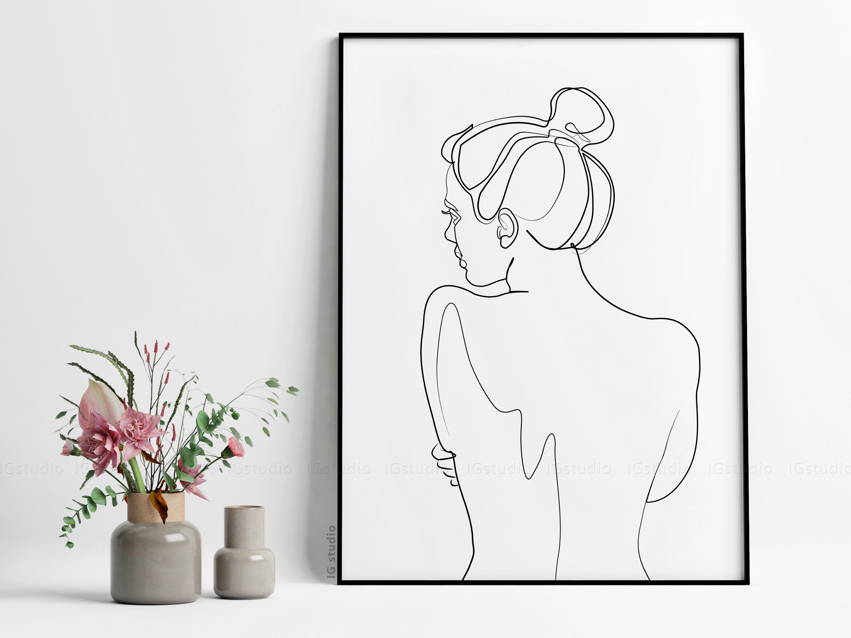 Female Back Line Art Woman Figure Drawing Printable Wall Etsy