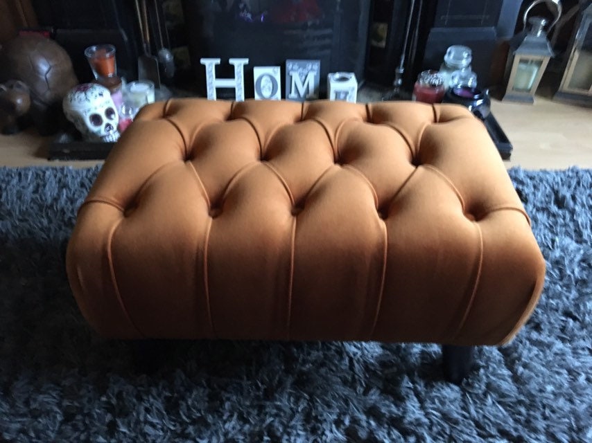 Kleine/mittlere gebrannte Orange tief geknpft Plsch samt Bank / Hocker / Ottoman /Kaffeetisch