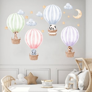 Hot Air Balloon Wall Decal Nursery Wall Decal Personalized Wall Sticker Watercolor Safari