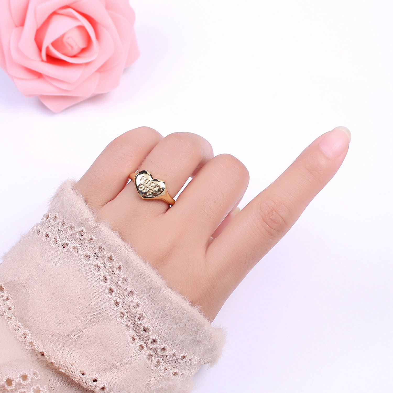 Gold Fuck Off Ring Heart Fuck Off Ring Heart Signet Ring Etsy