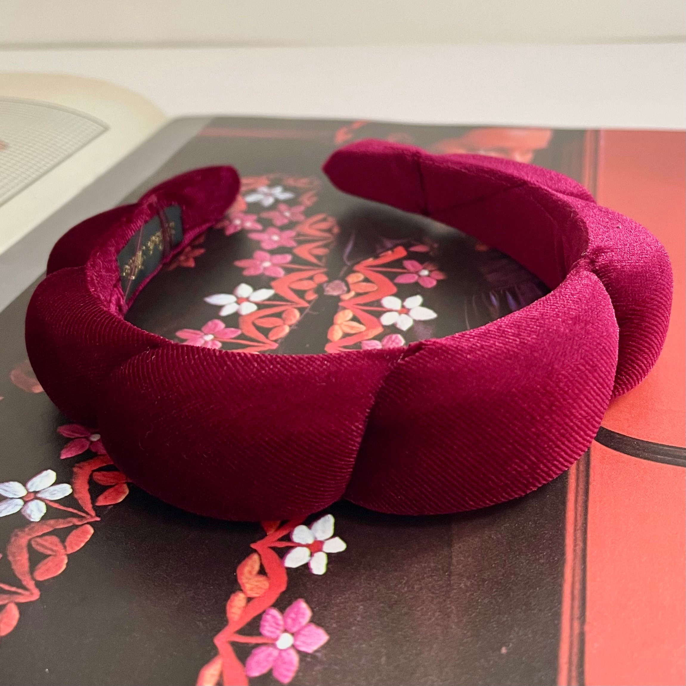 Velvet Bubble Twist Padded Headband Burgundy Wine Chunky Quilted Hairband Bridal Bridesmaid Hair Accessories Fascinator Wedding | The Renoir