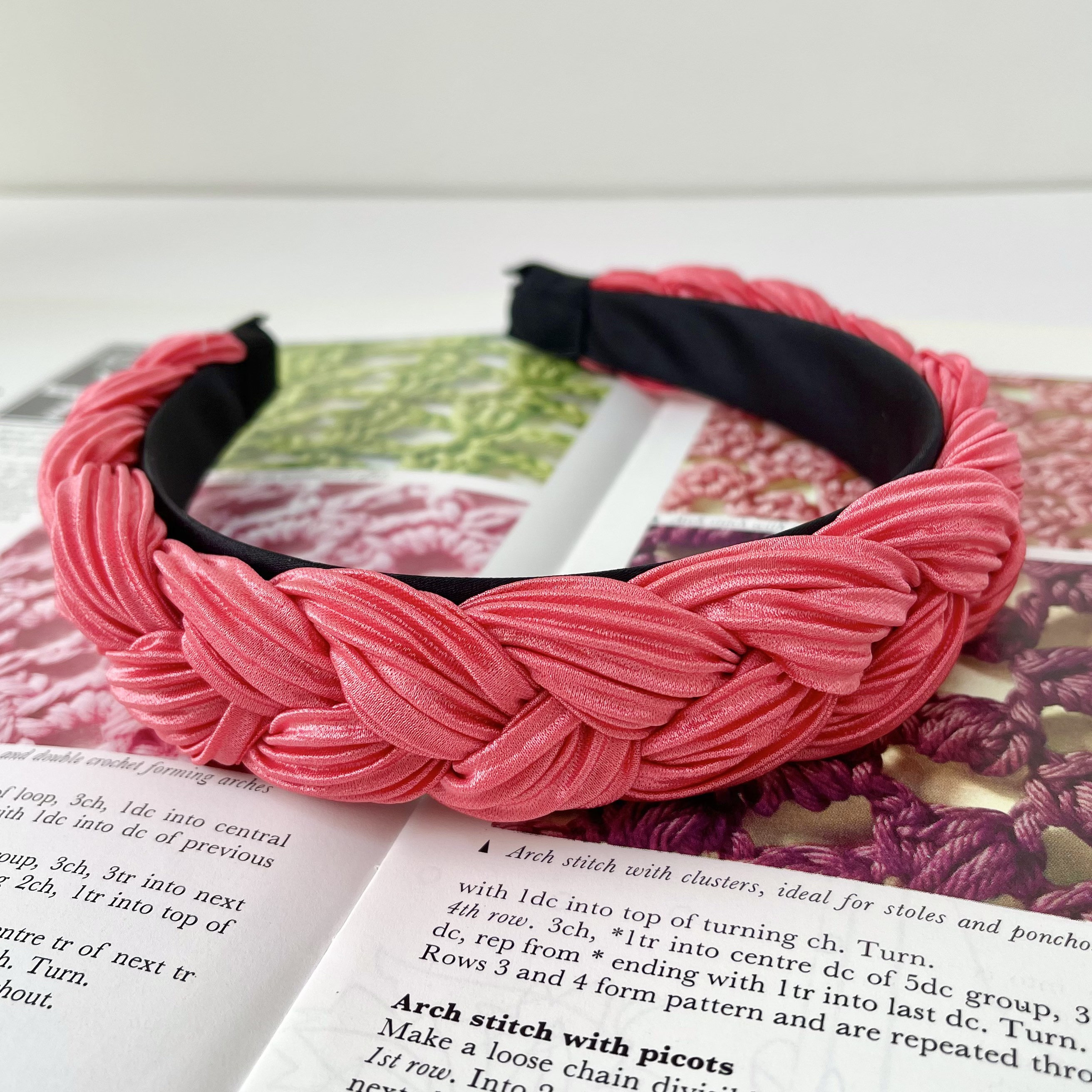 Plisse Braided Headband Coral Pink Pleated Chunky Plaited Hairband Wedding Bridesmaid Fascinator Hair Accessories Braid Plait | The Cezanne