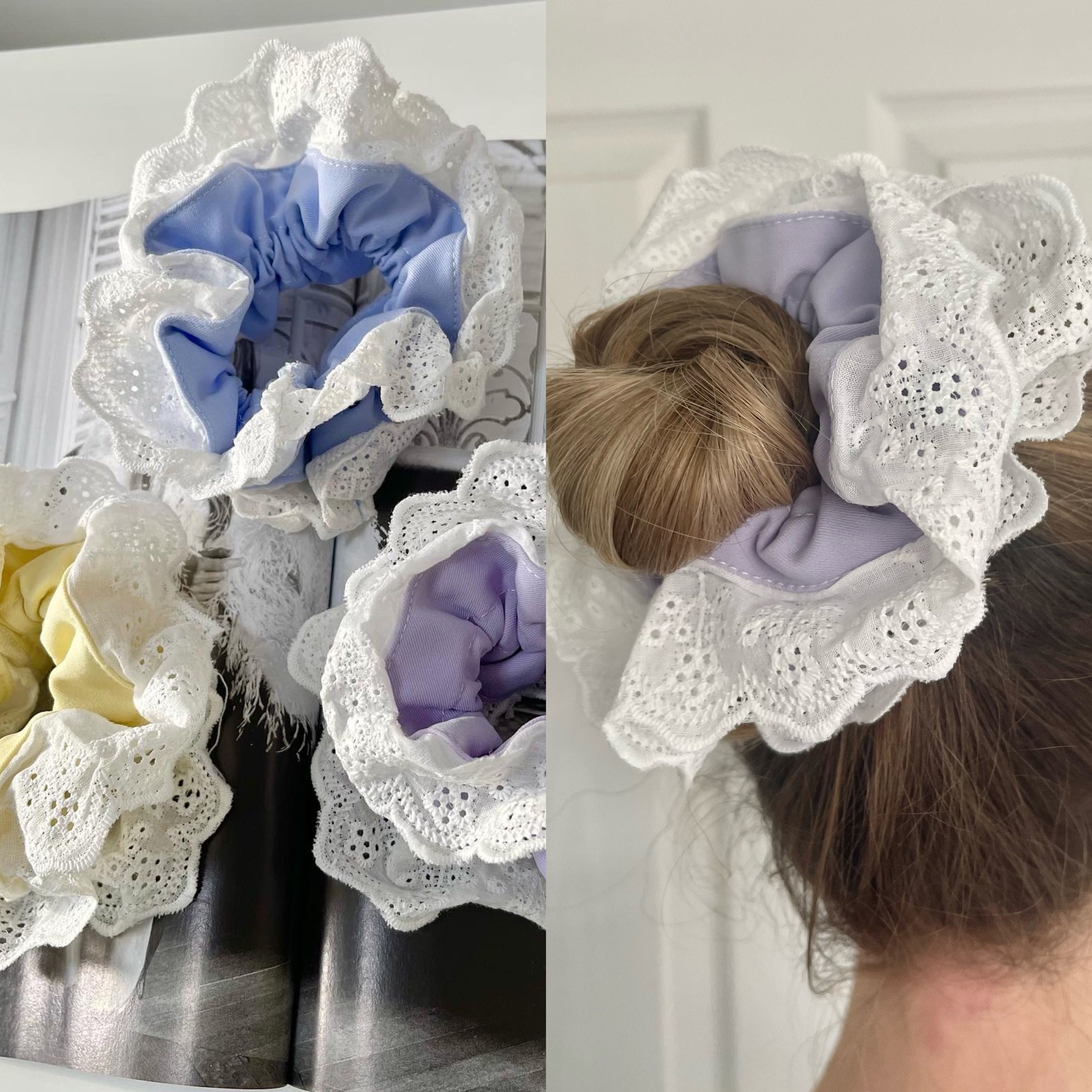 Oversized Broderie Anglaise Pastel Scrunchie French Lace Frill Scrunchies Handmade Double Layered Hair Accessories Xxl Large Bridal Tie