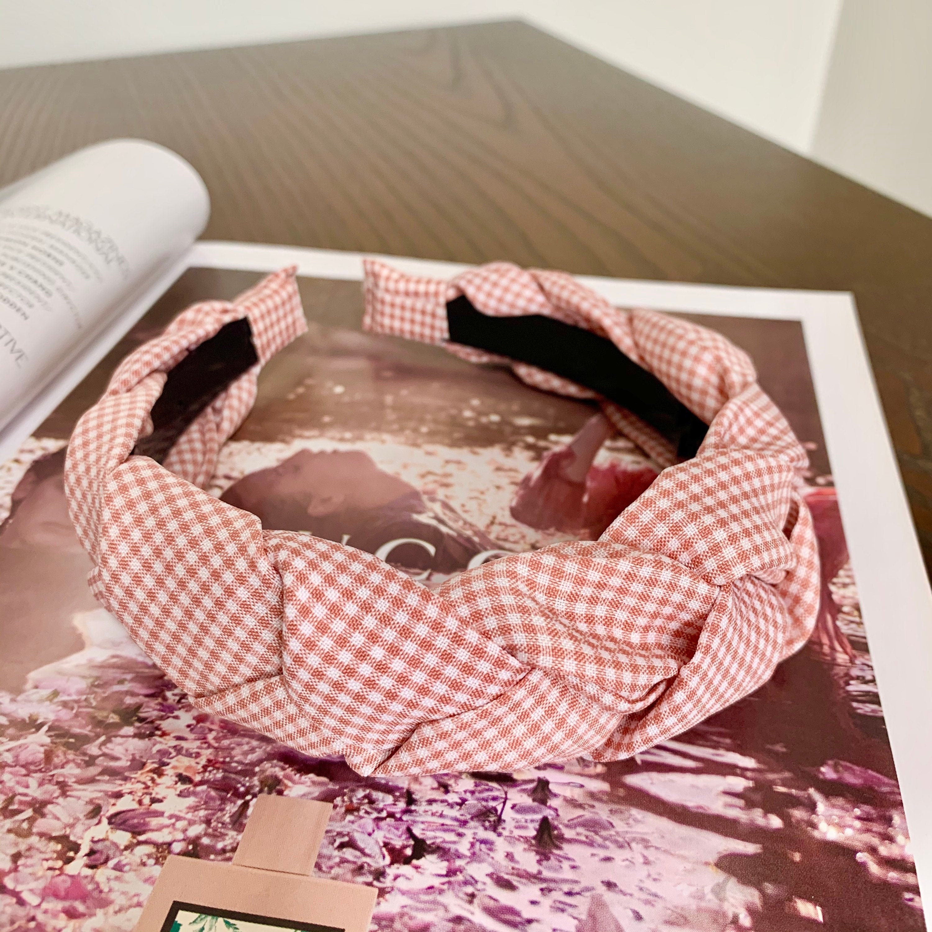 Gingham Braided Headband Pink Chunky Plaited Hairband Wedding Bridesmaid Fascinator Hair Accessories Braid Plait | The Cezanne