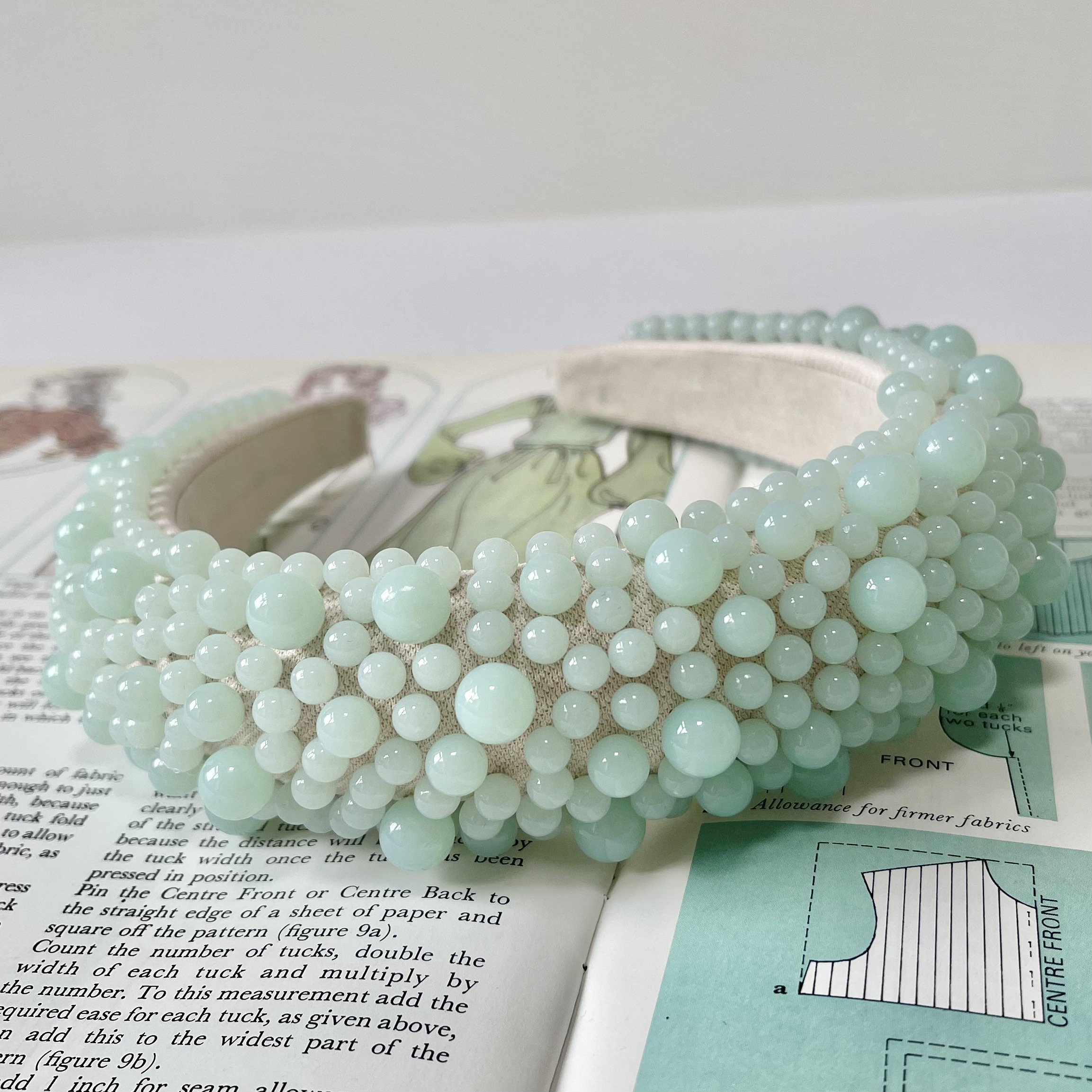 Pearl Headband Pastel Mint Green Chunky Padded Assorted Pearls Hairband Bridal Hair Accessories Wedding Bridesmaid Fascinator | The Greco