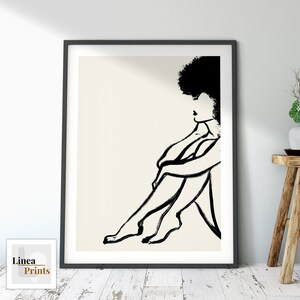 Nude Line Art Print Printable Wall Art Black And White Female Figure Minimal Line Drawing