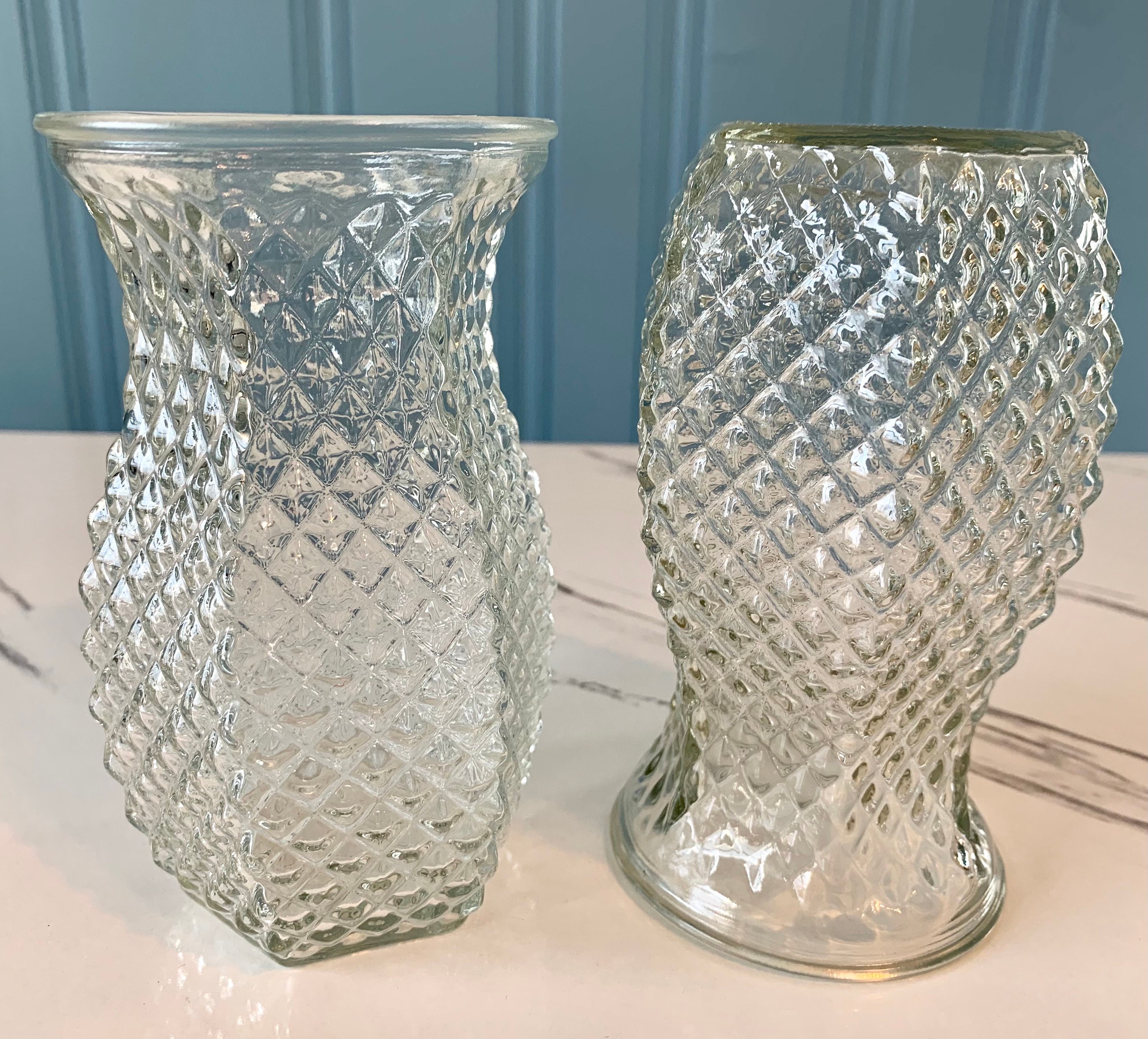 VINTAGE Pair Of Hoosier Glass 4071 Diamond Pattern Pressed Etsy