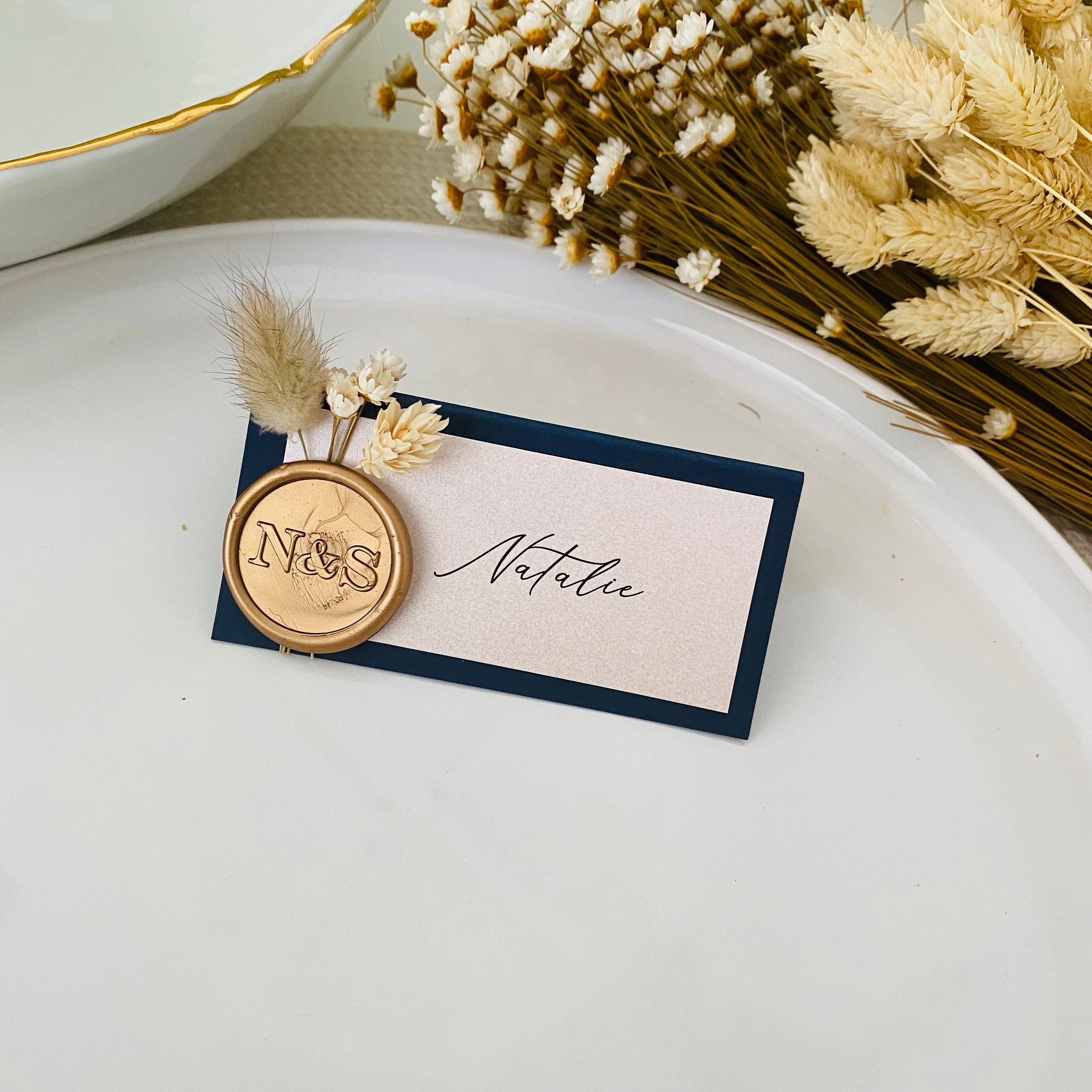 Navy, Gold & Ivory Dried Flowers Place Names