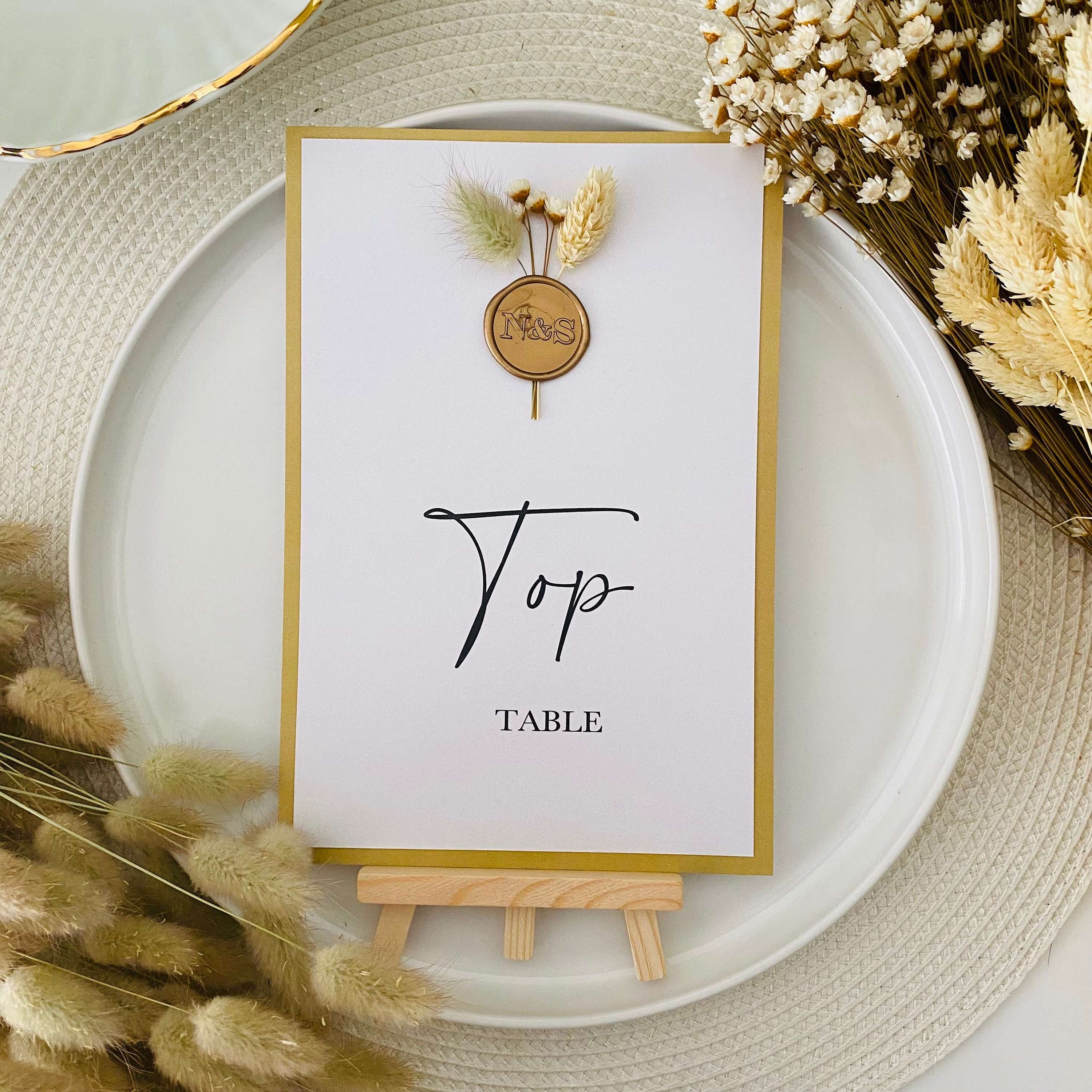 Yellow, Gold & White Dried Flowers Table Numbers/Names