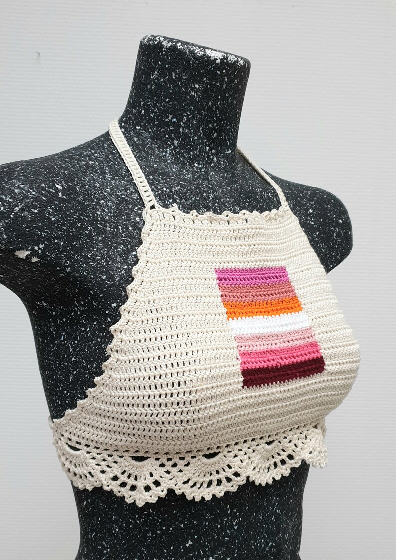 Crochet Lesbian Pride Rainbow Halter Top Boho Hippie Festival Outfit Bi Feminism Rave Crop