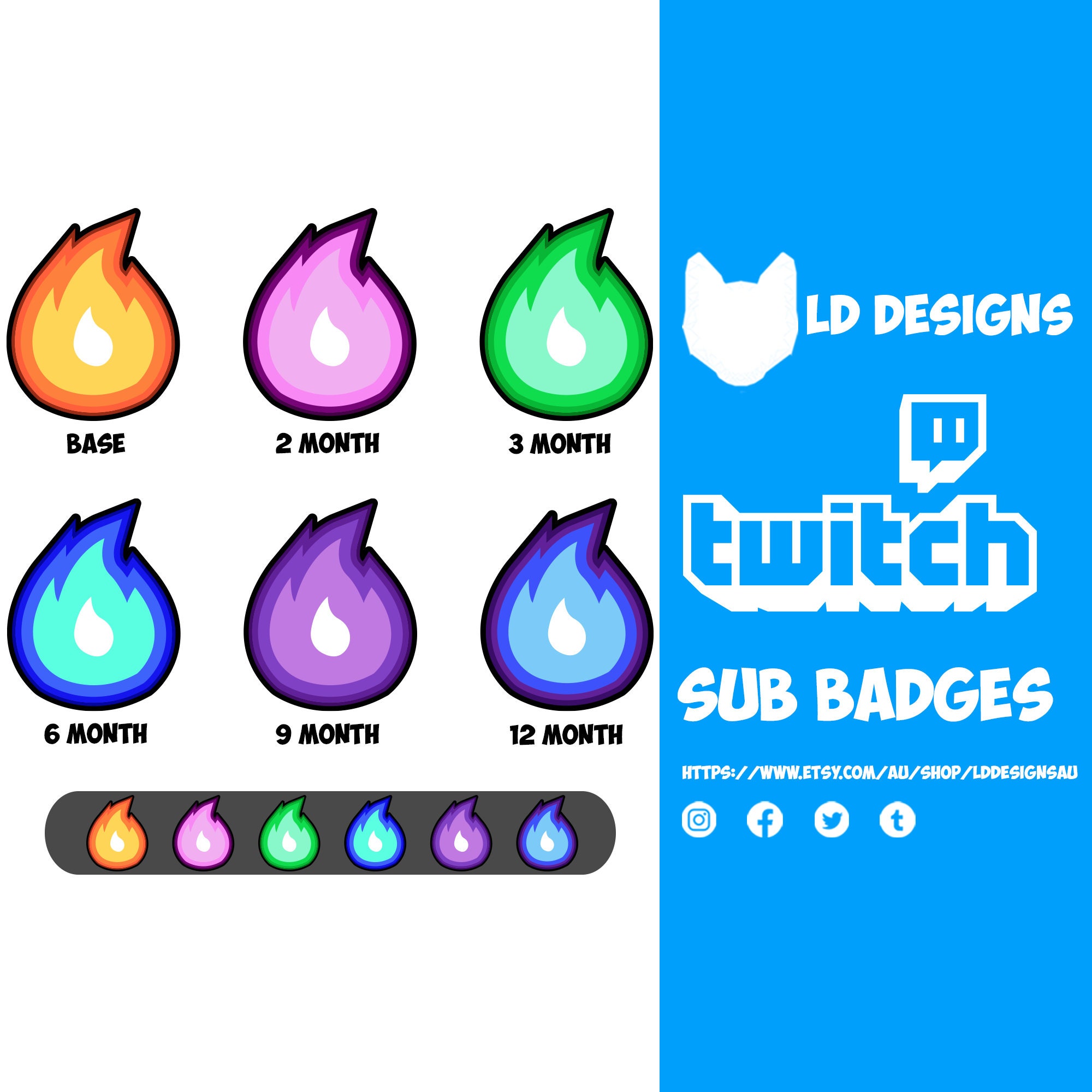 Twitch Subscriber Badges Fire Etsy