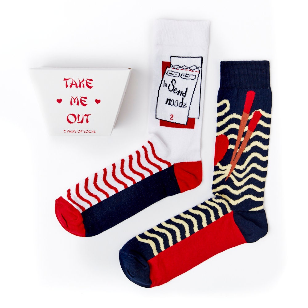 Unisex Noodle Takeaway Socks Gift Set | 2 Pairs Cotton Rich Premium Novelty Gifts