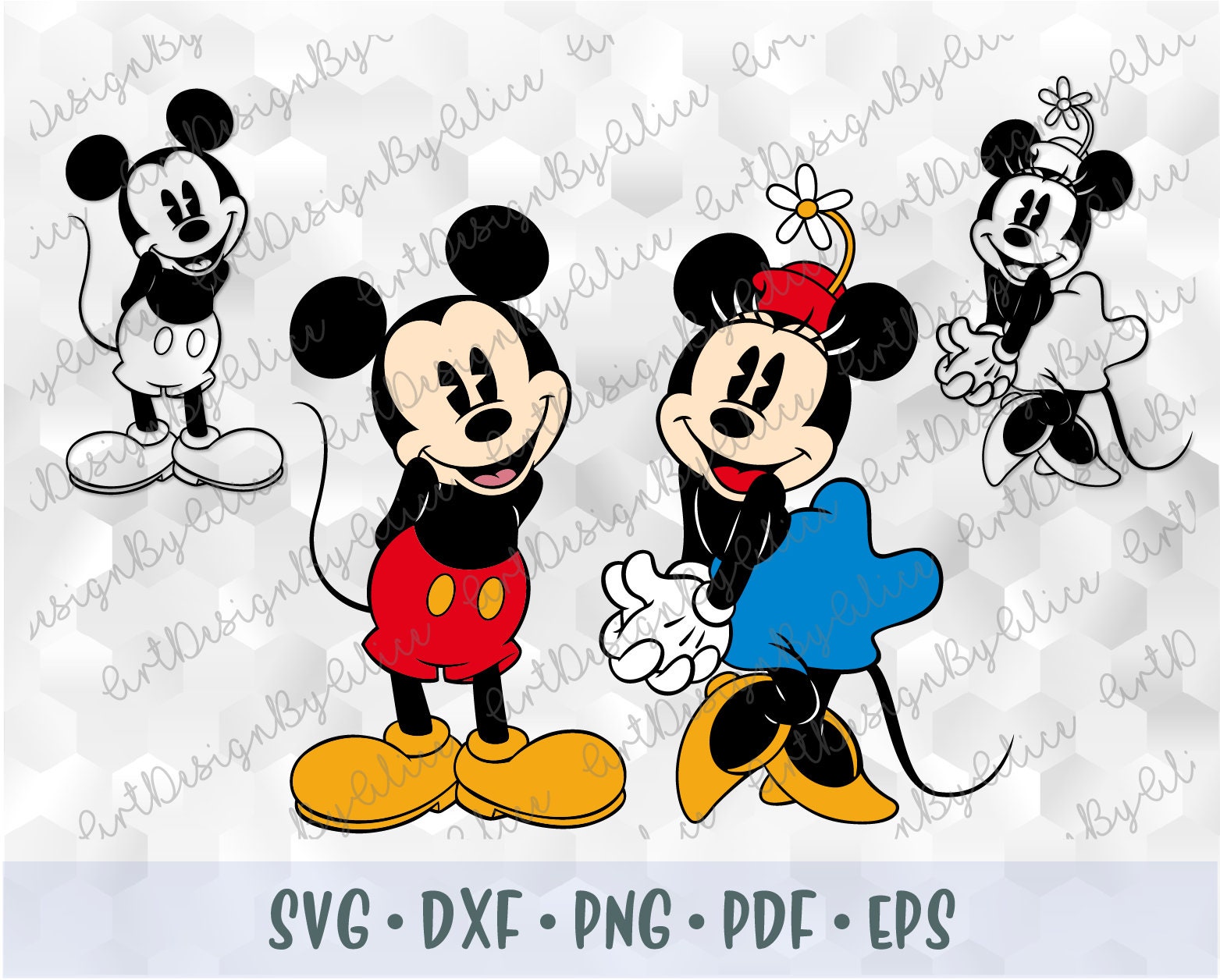 Svg Png Dxf Mickey Minnie Mouse Vintage Retro Old Style Etsy