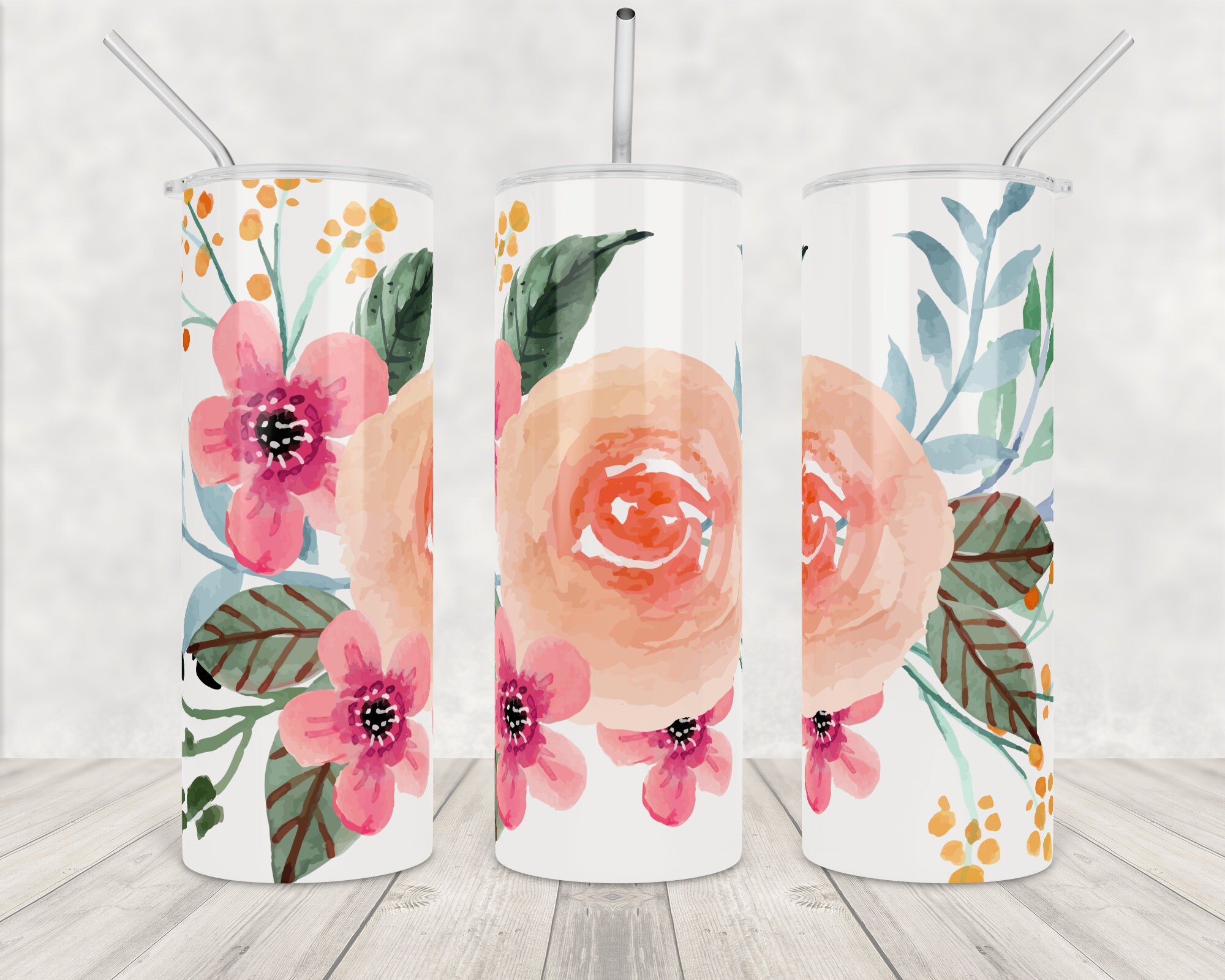 Pastel Watercolor Floral Tumbler Wrap Png Sublimation Designs Etsy