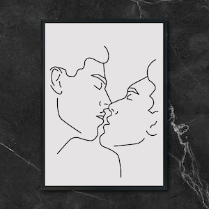 Gay Couple Kissing Print Minimal Nude Line Drawing Wall Art Printable Poster Cuddling Men