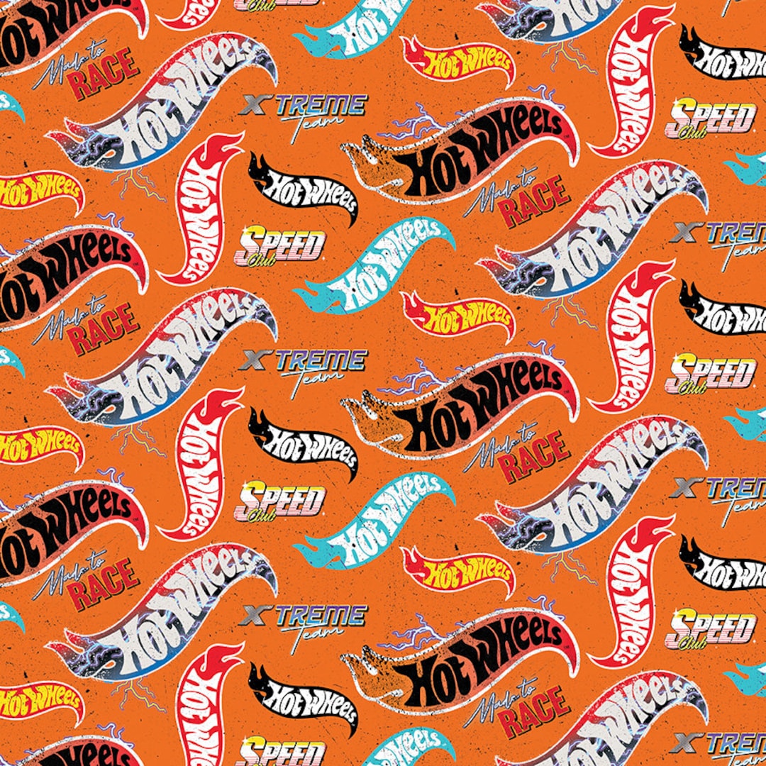 Hot Wheels Cotton Fabric By The Yard Hot Wheels Made To Race Logo Toss Orange Riley Blake