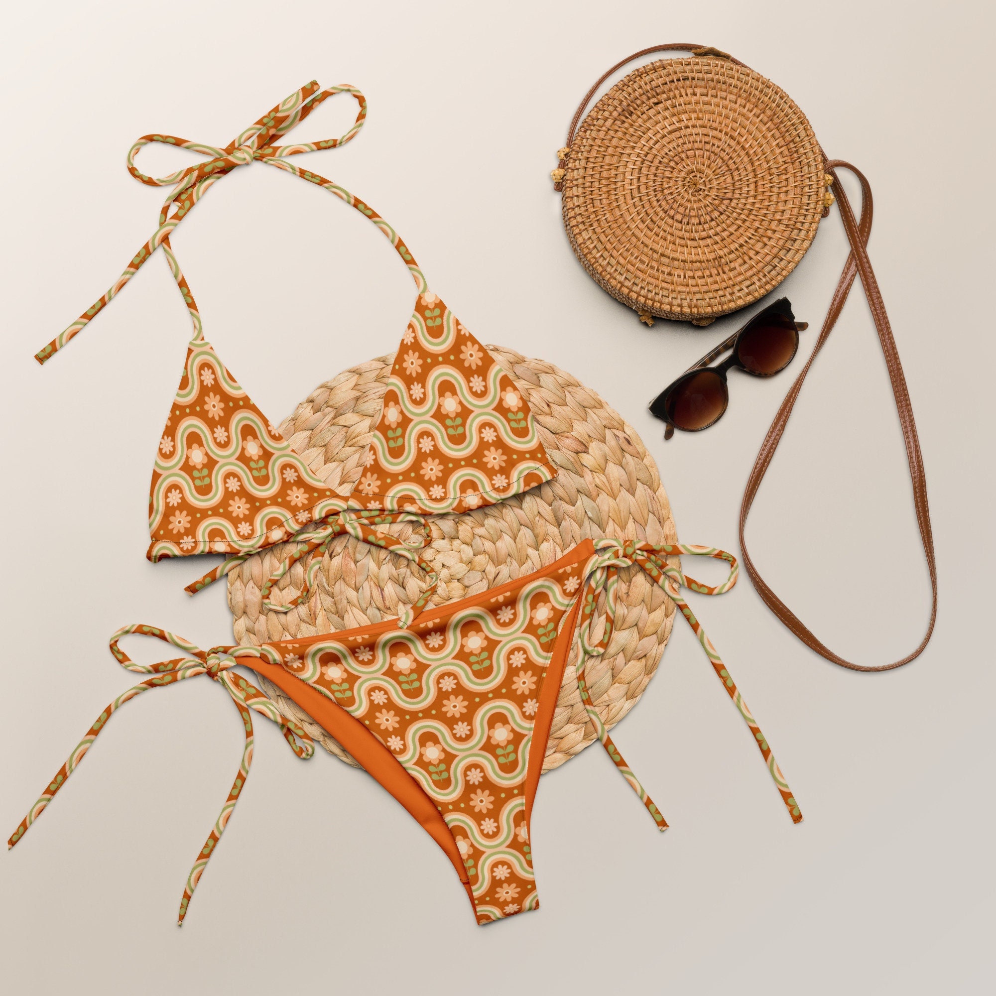 The Amanda String Bikini S Pattern Swimsuit Retro Floral Outfit Etsy